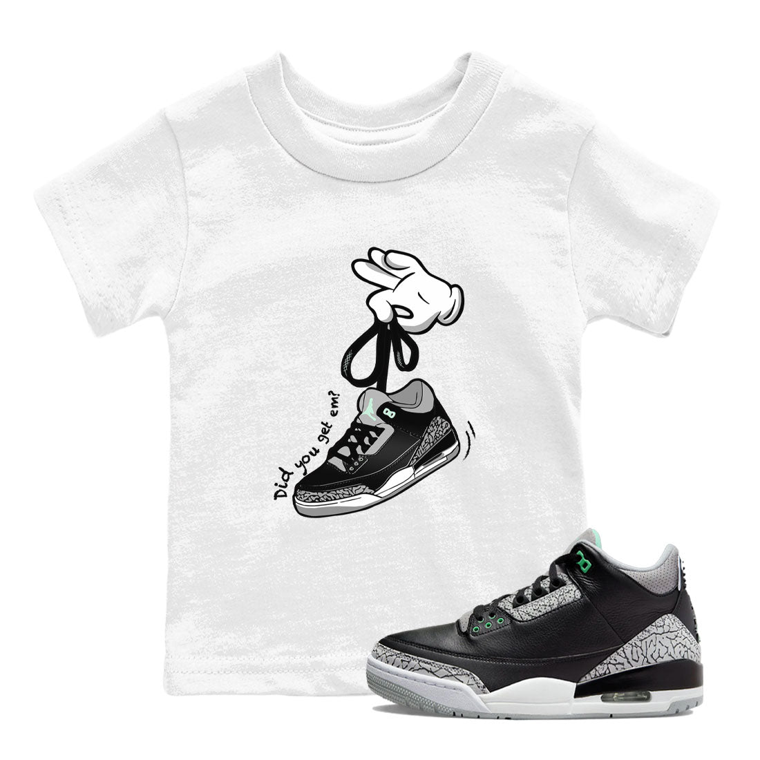 Cartoon Hands snkmatch Tees Kids - Air Jordan 3 Green Glow