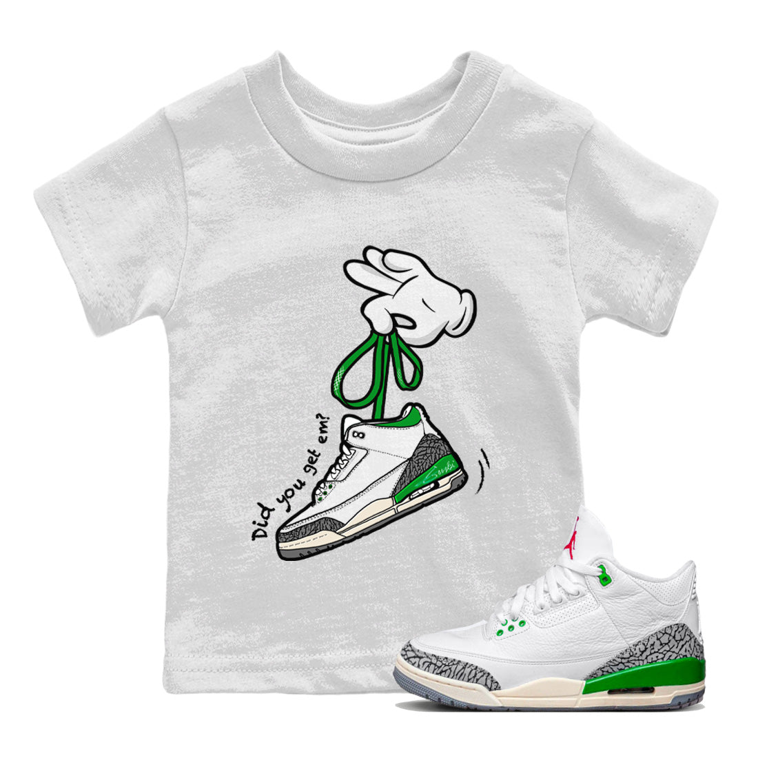 Cartoon Hands Kids Tops - Air Jordan 3 Lucky Green