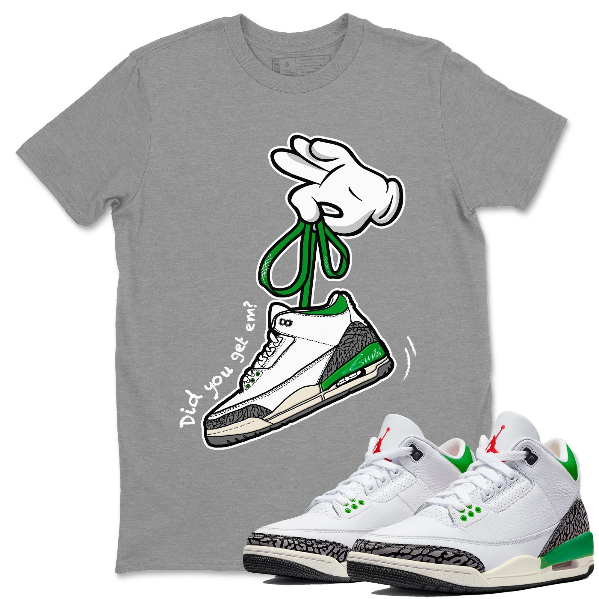 Cartoon Hands Unisex Tops - Air Jordan 3 Lucky Green