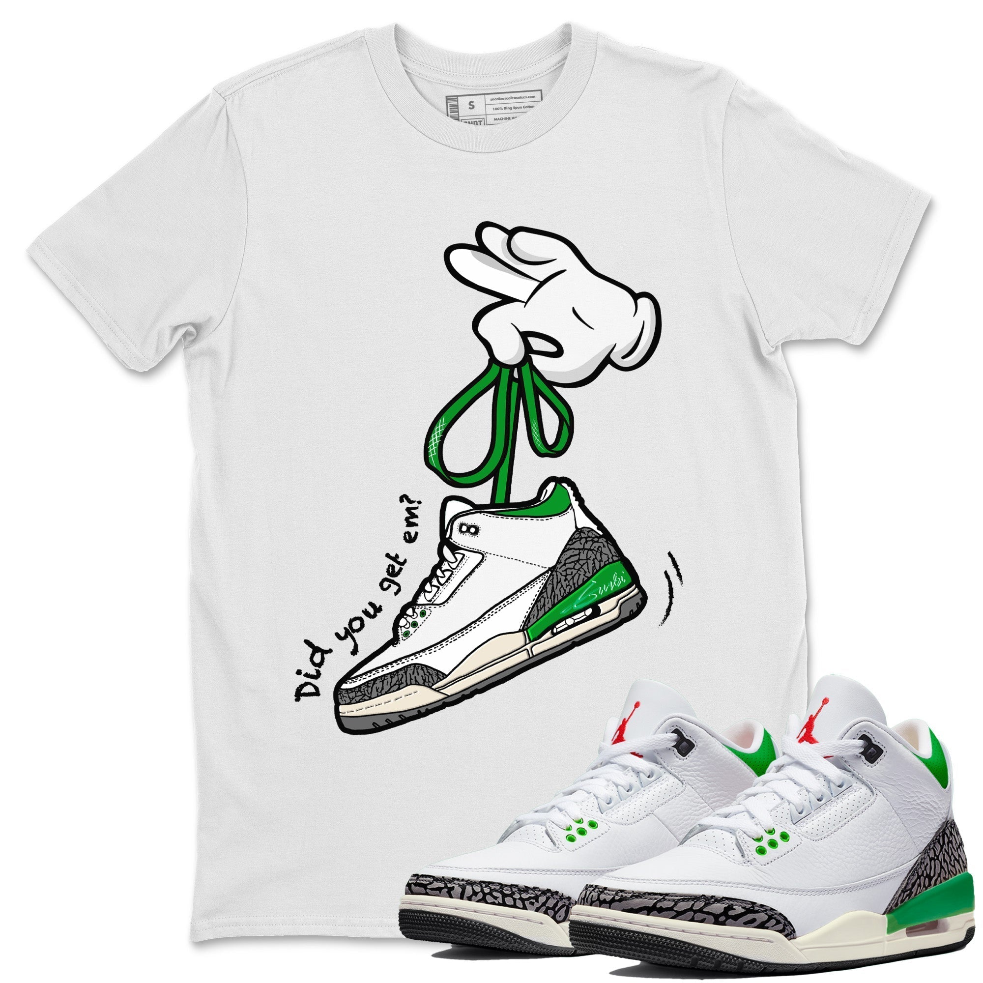 Cartoon Hands Unisex Tops - Air Jordan 3 Lucky Green