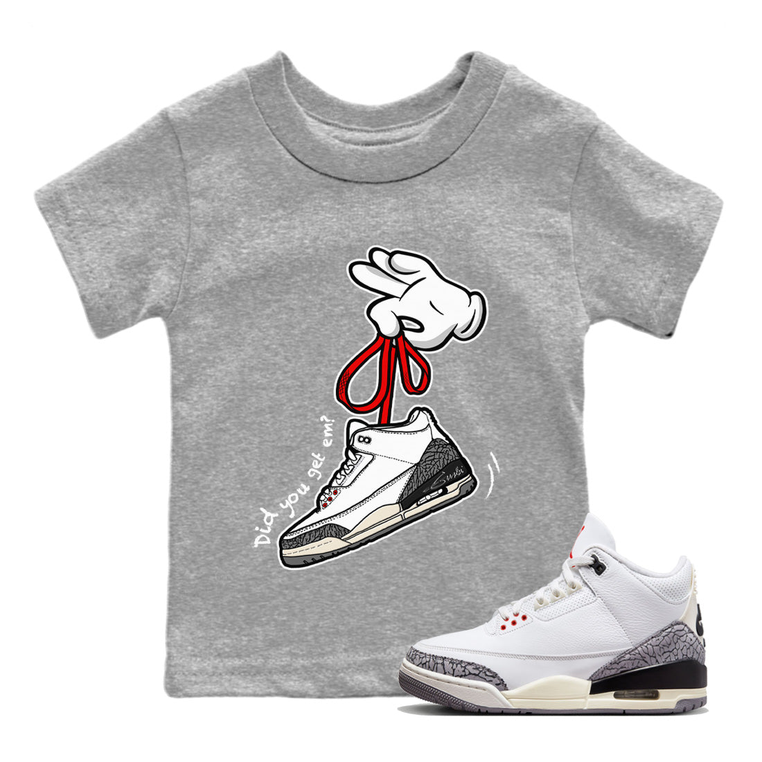 Cartoon Hands Kids Tops - Air Jordan 3 White Cement