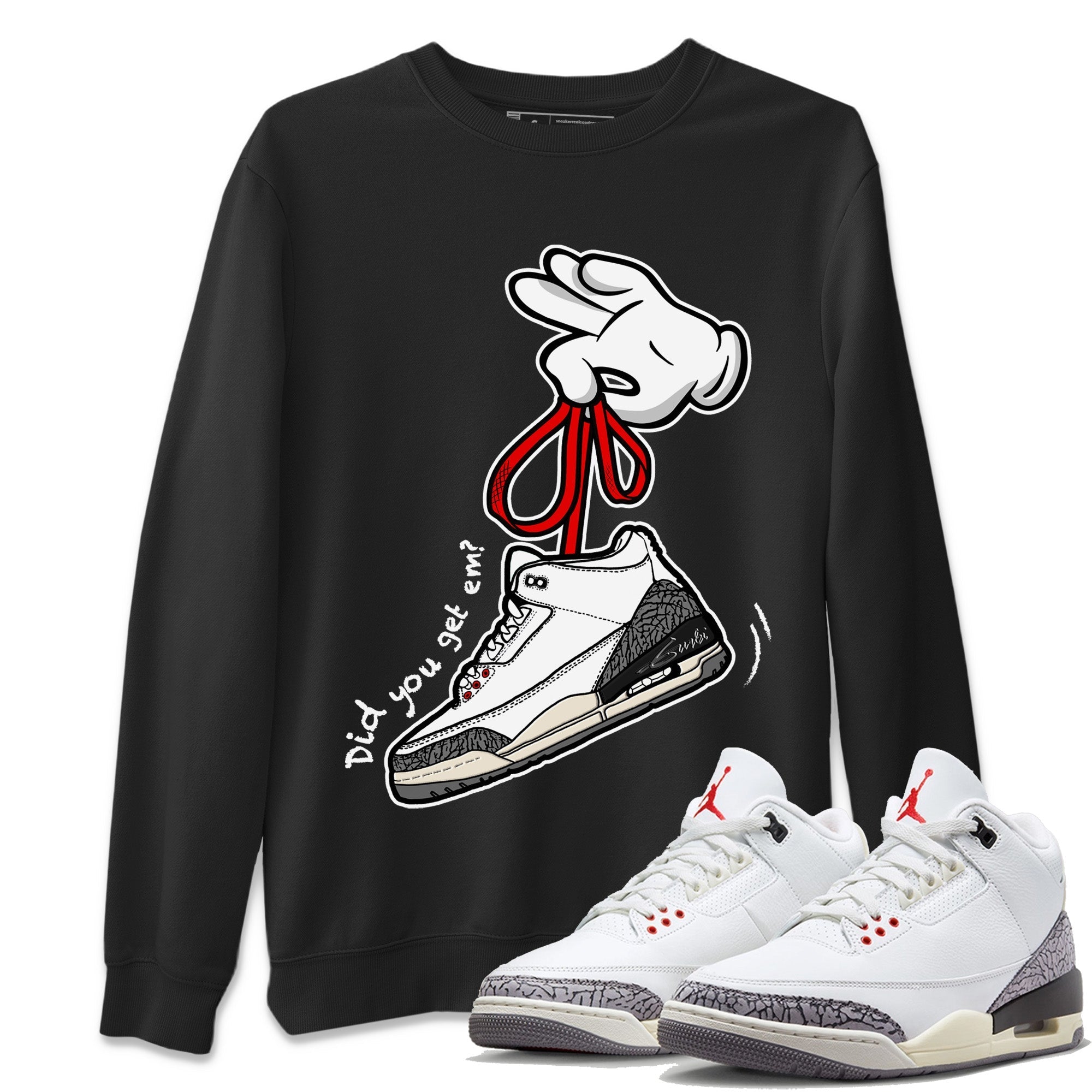 Cartoon Hands Unisex Tops - Air Jordan 3 White Cement