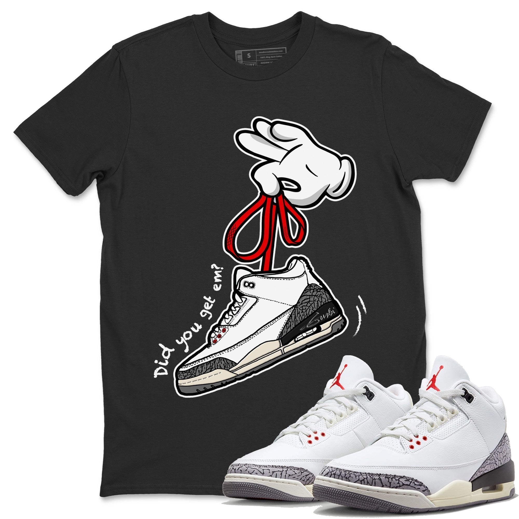 Cartoon Hands Unisex Tops - Air Jordan 3 White Cement