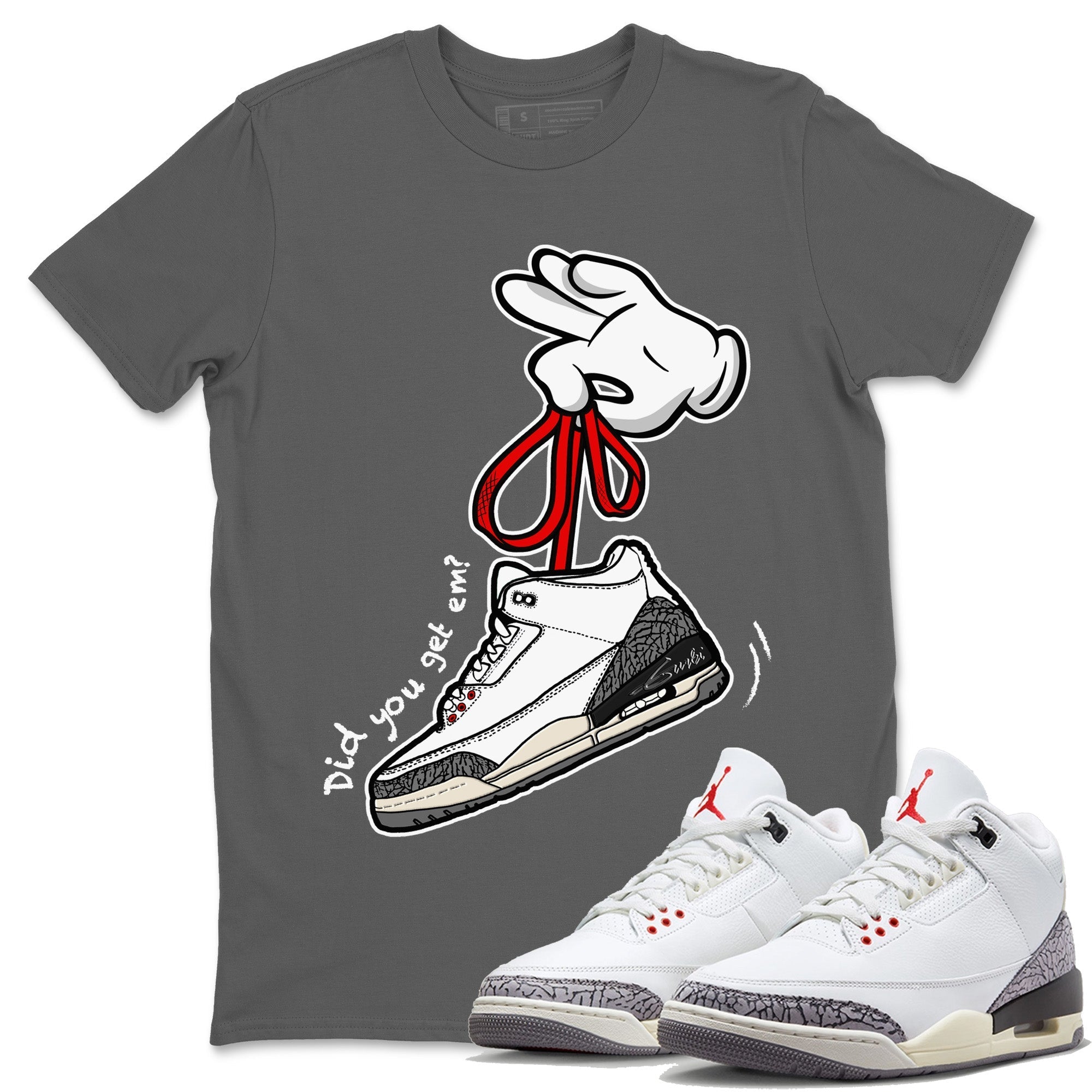 Cartoon Hands Unisex Tops - Air Jordan 3 White Cement