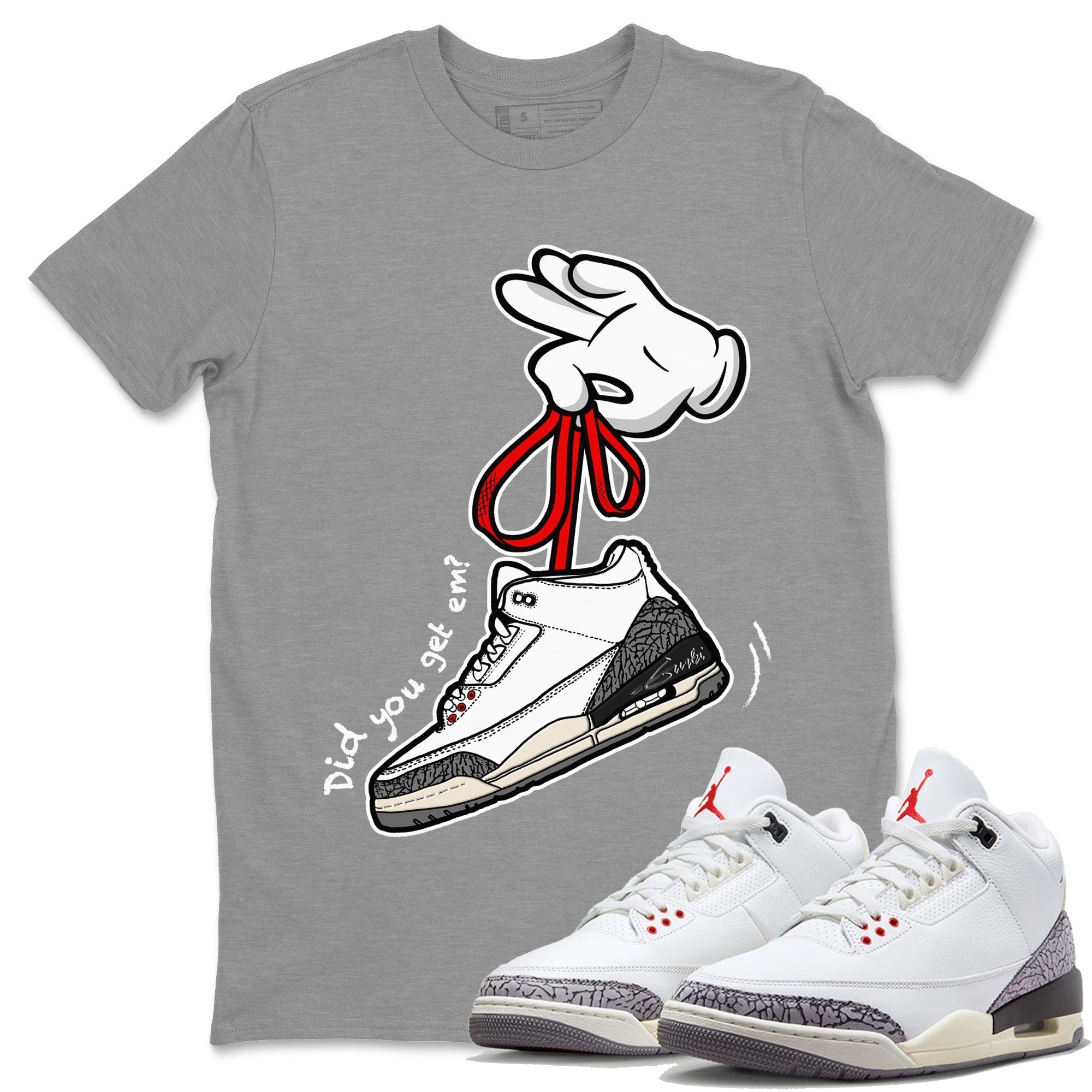 Cartoon Hands Unisex Tops - Air Jordan 3 White Cement