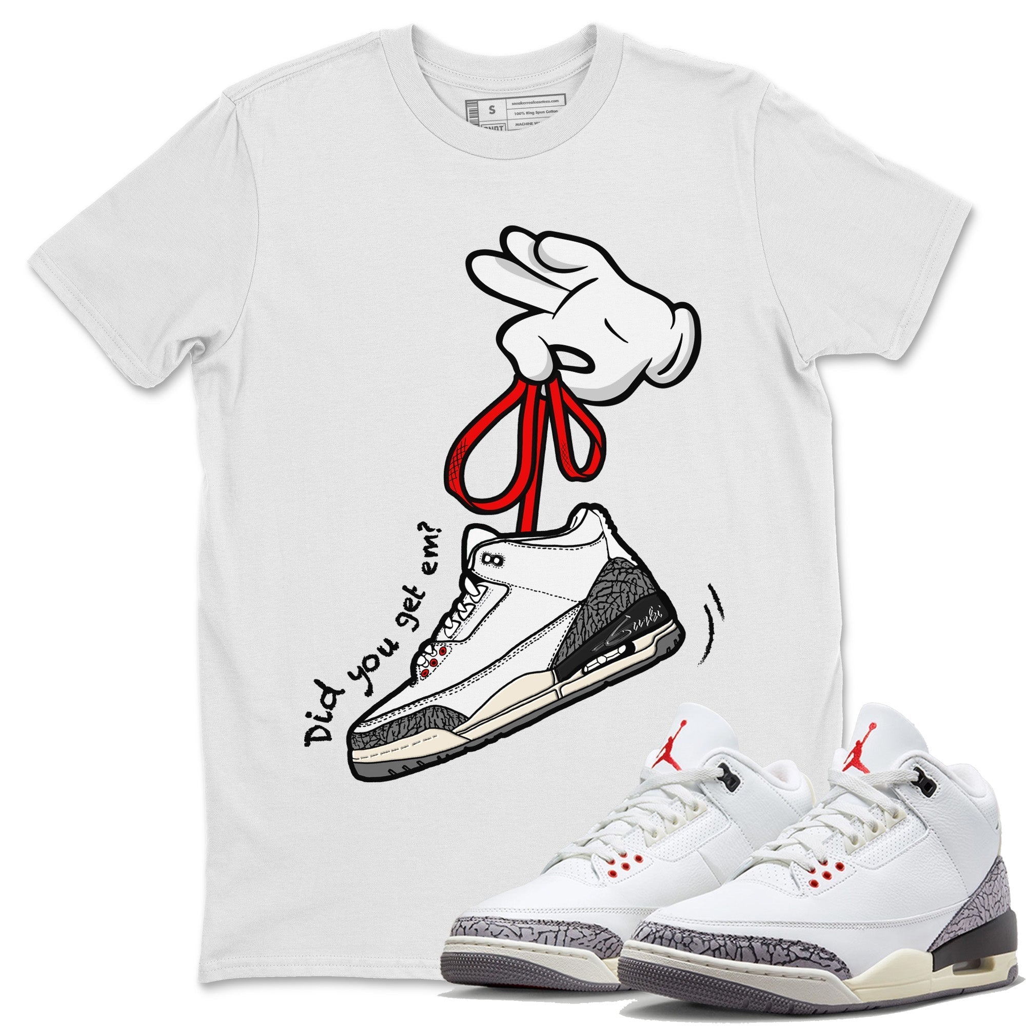 Cartoon Hands Unisex Tops - Air Jordan 3 White Cement