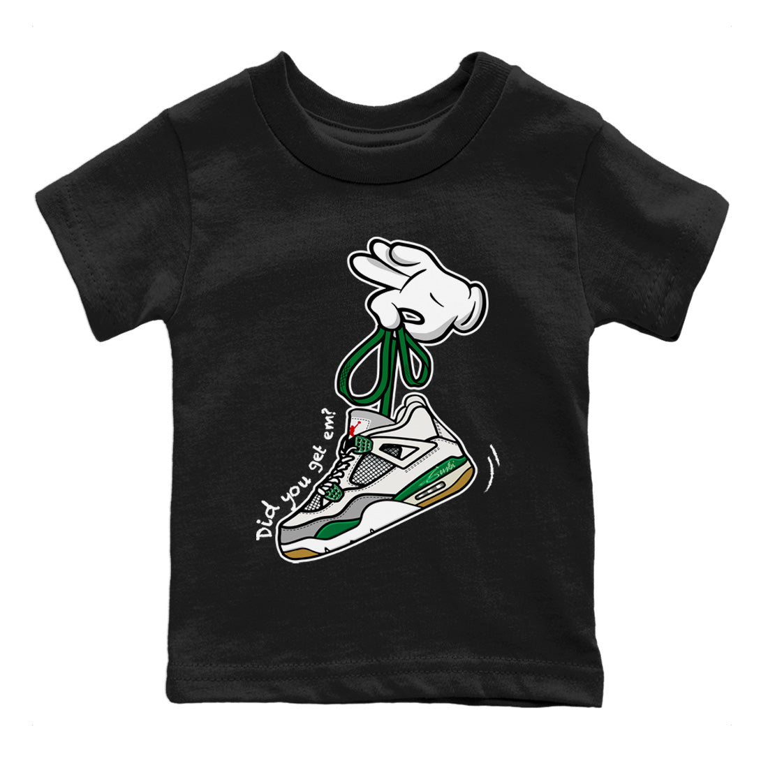 Cartoon Hands Kids Tops - Air Jordan 4 Pine Green