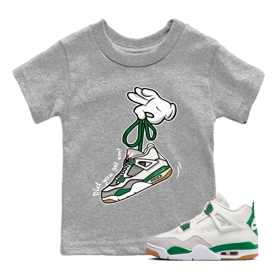 Cartoon Hands Kids Tops - Air Jordan 4 Pine Green SB