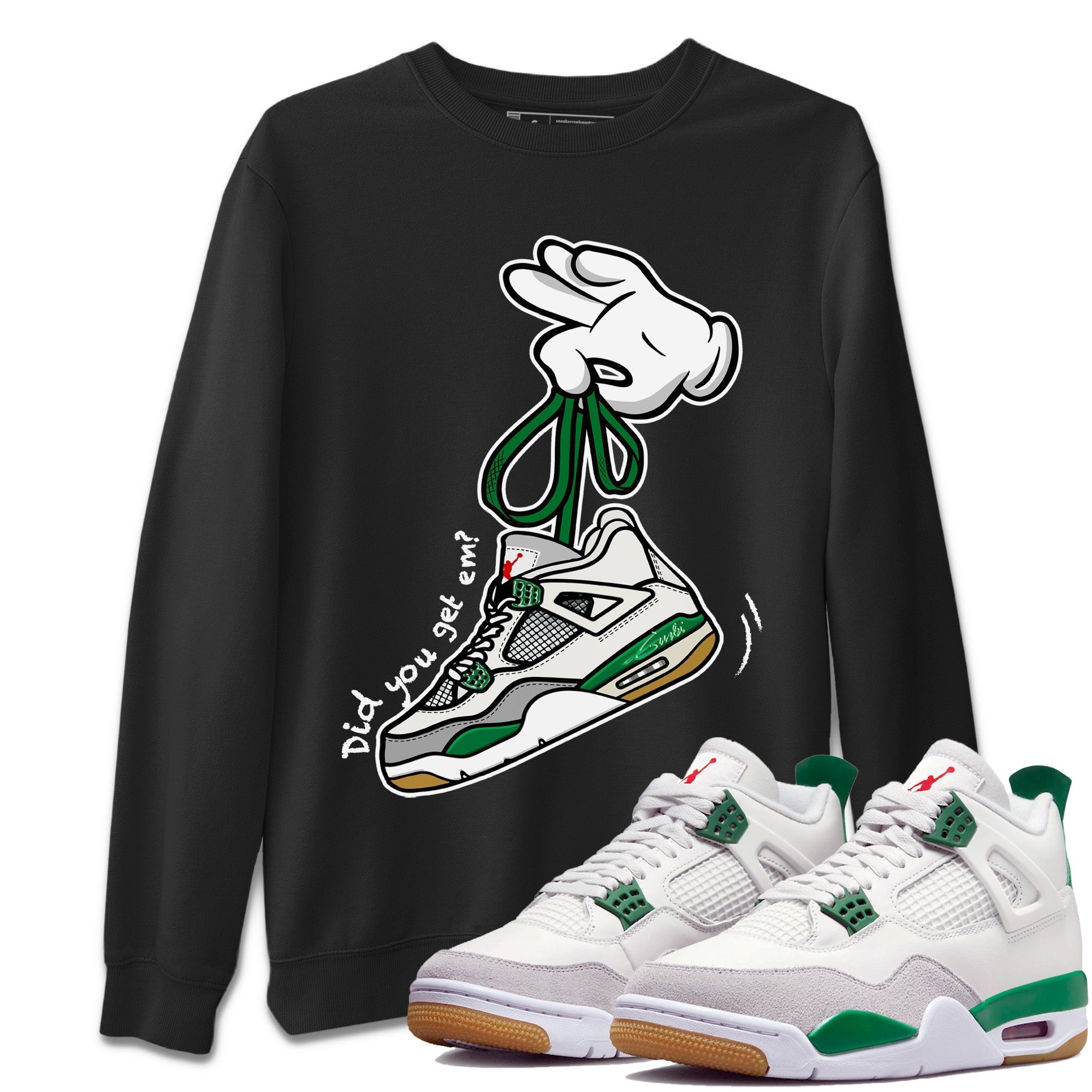 Cartoon Hands Unisex Tops - Air Jordan 4 Pine Green
