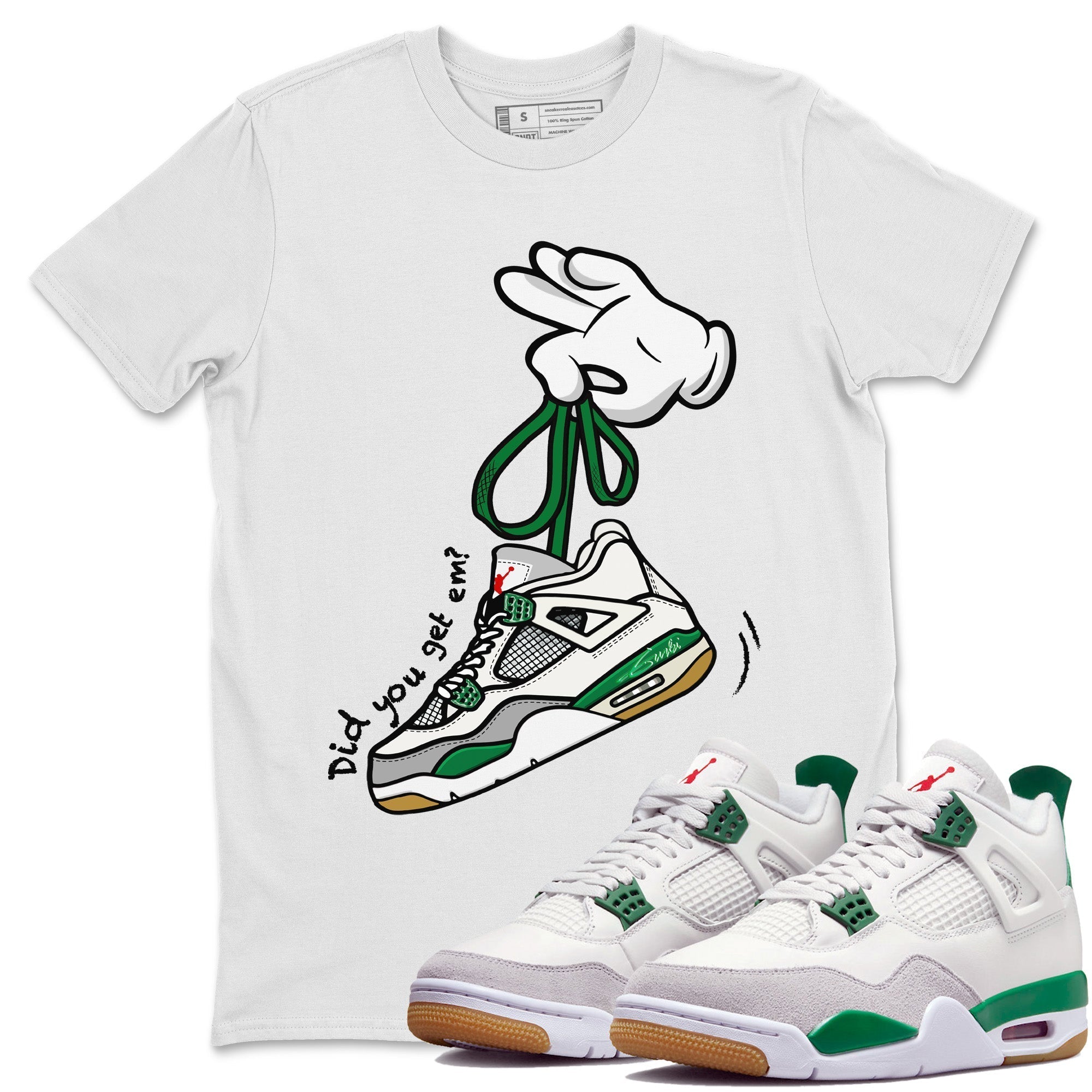 Cartoon Hands Unisex Tops - Air Jordan 4 Pine Green SB