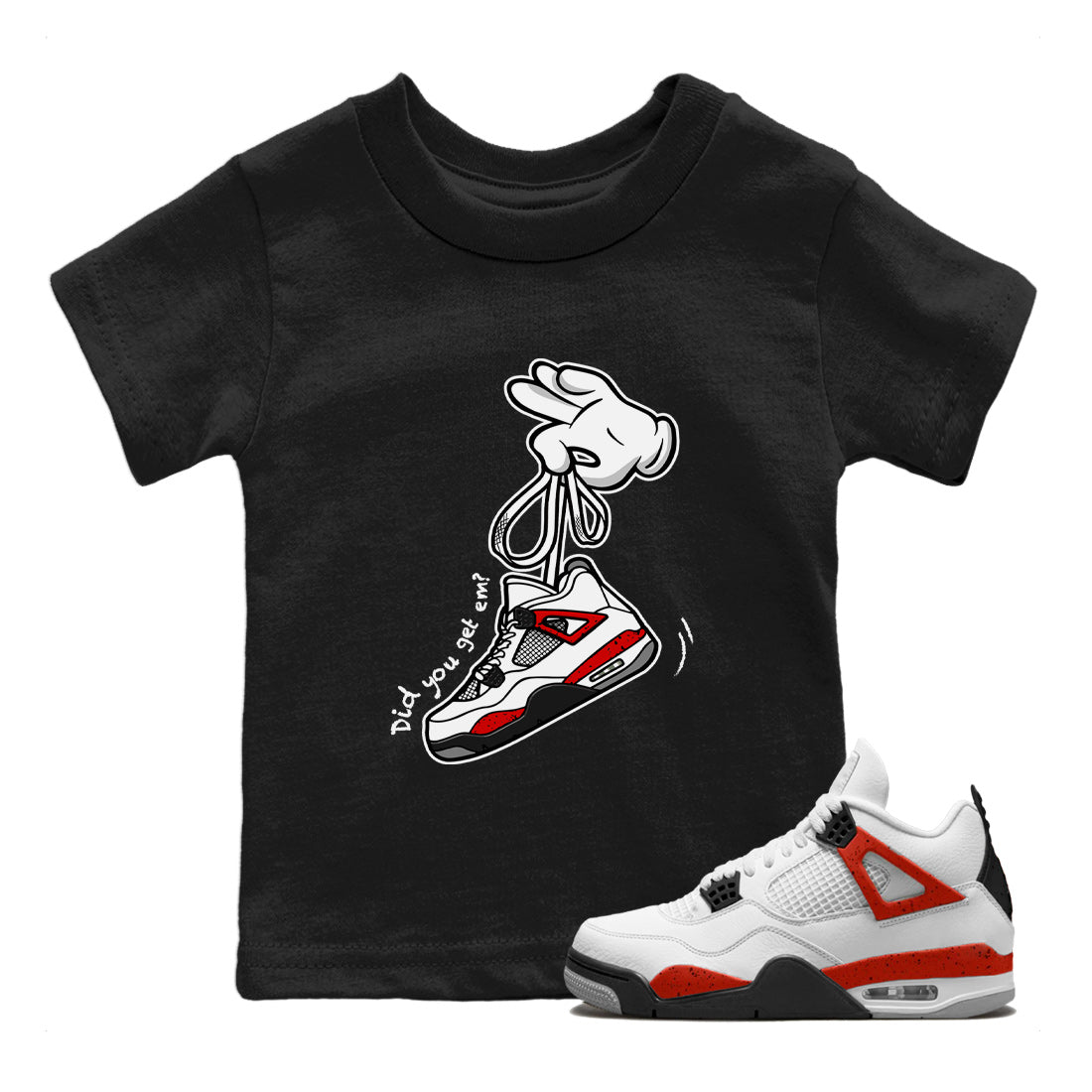Cartoon Hands Kids Tops - Air Jordan 4 Red Cement
