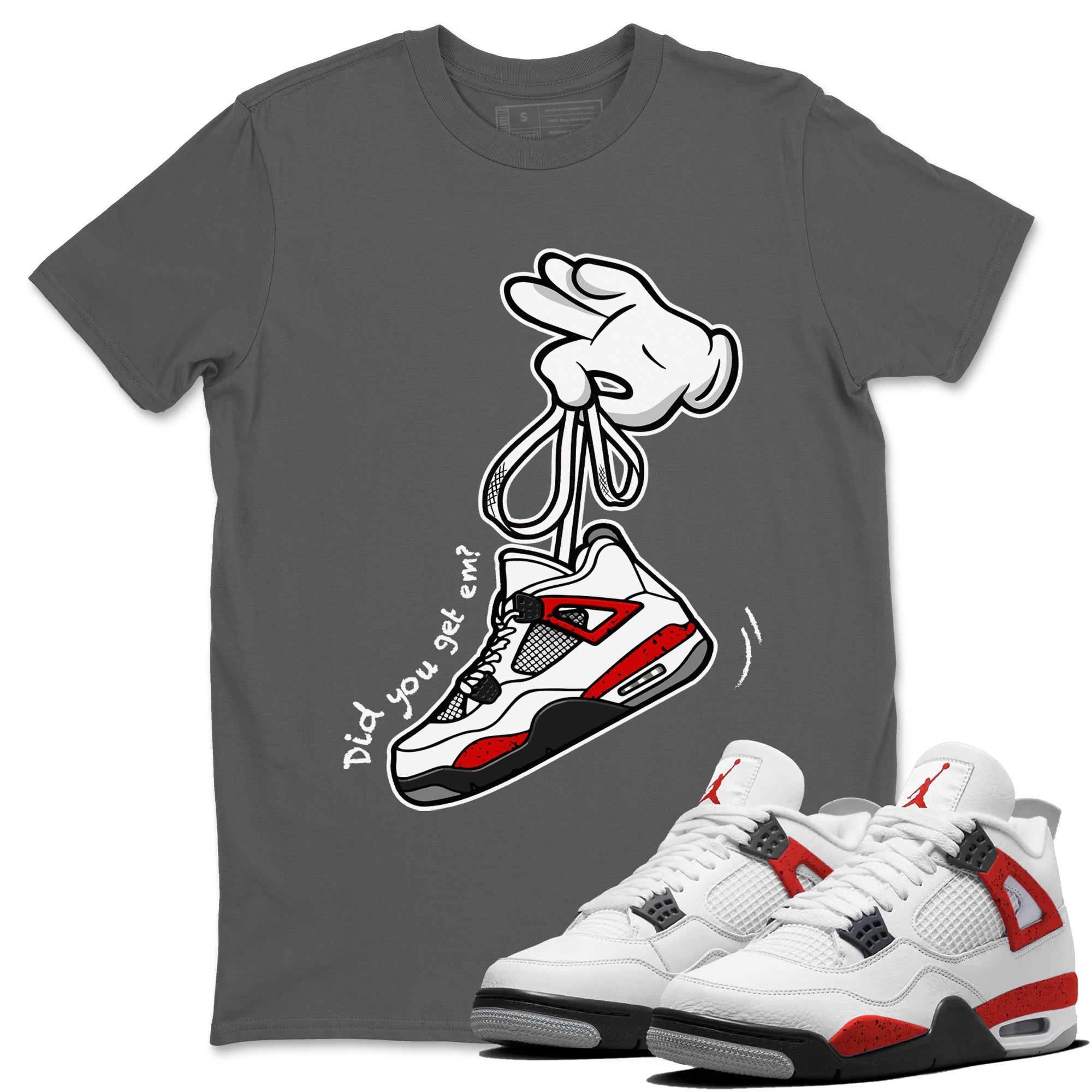 Cartoon Hands Unisex Tops - Air Jordan 4 Red Cement