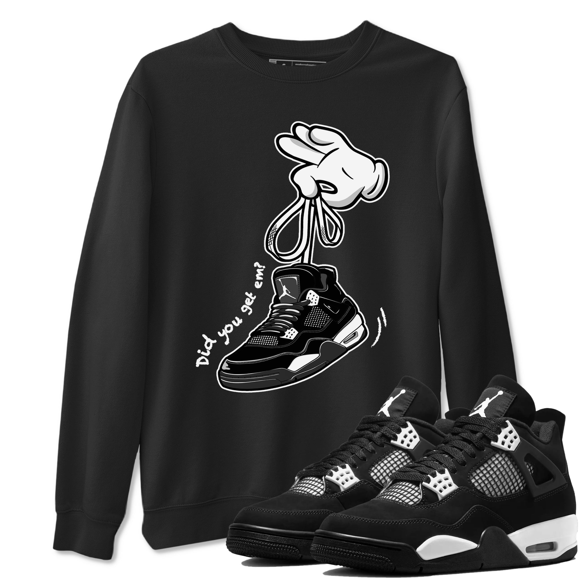 Cartoon Hands snkmatch Tees - Air Jordan 4 White Thunder