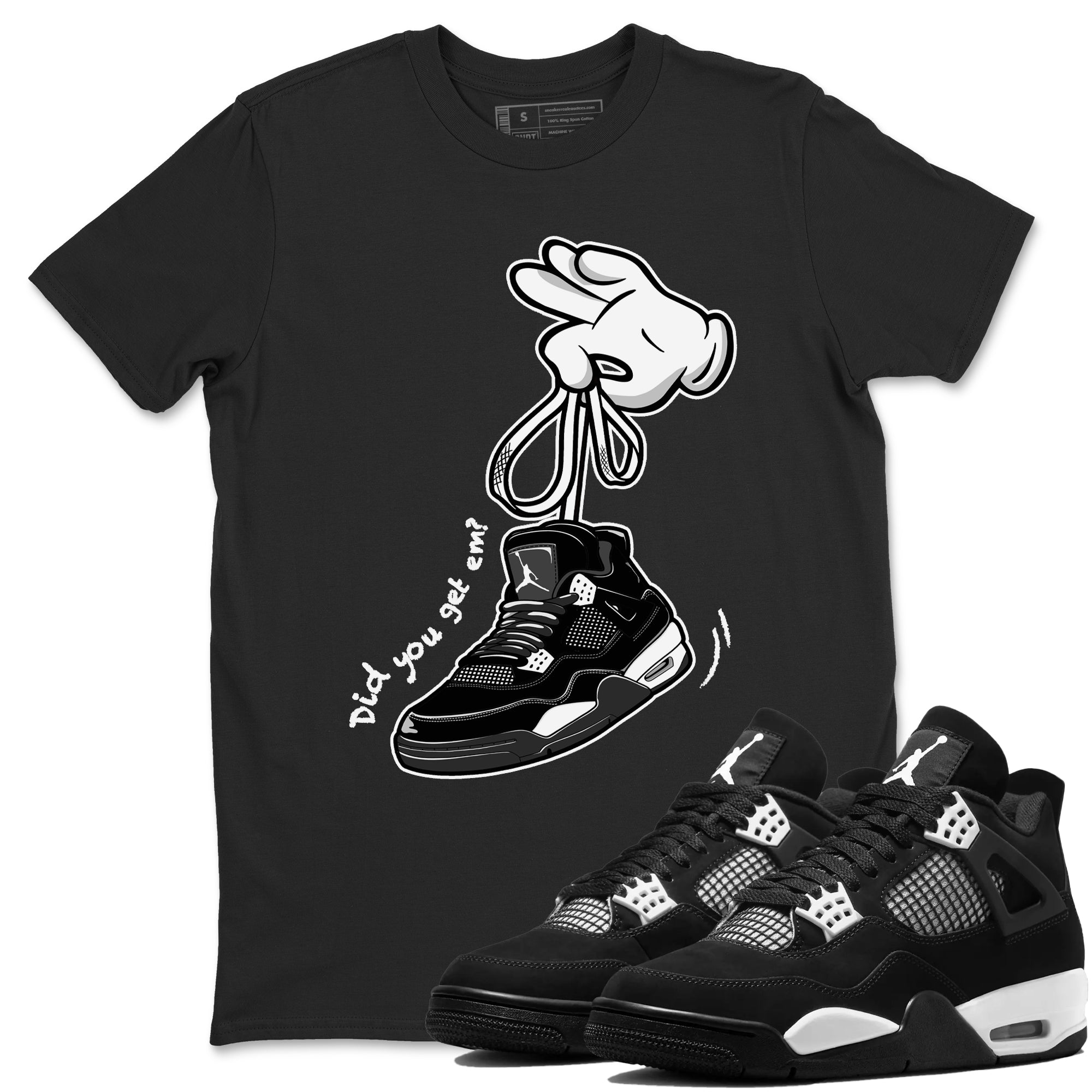 Cartoon Hands snkmatch Tees - Air Jordan 4 White Thunder