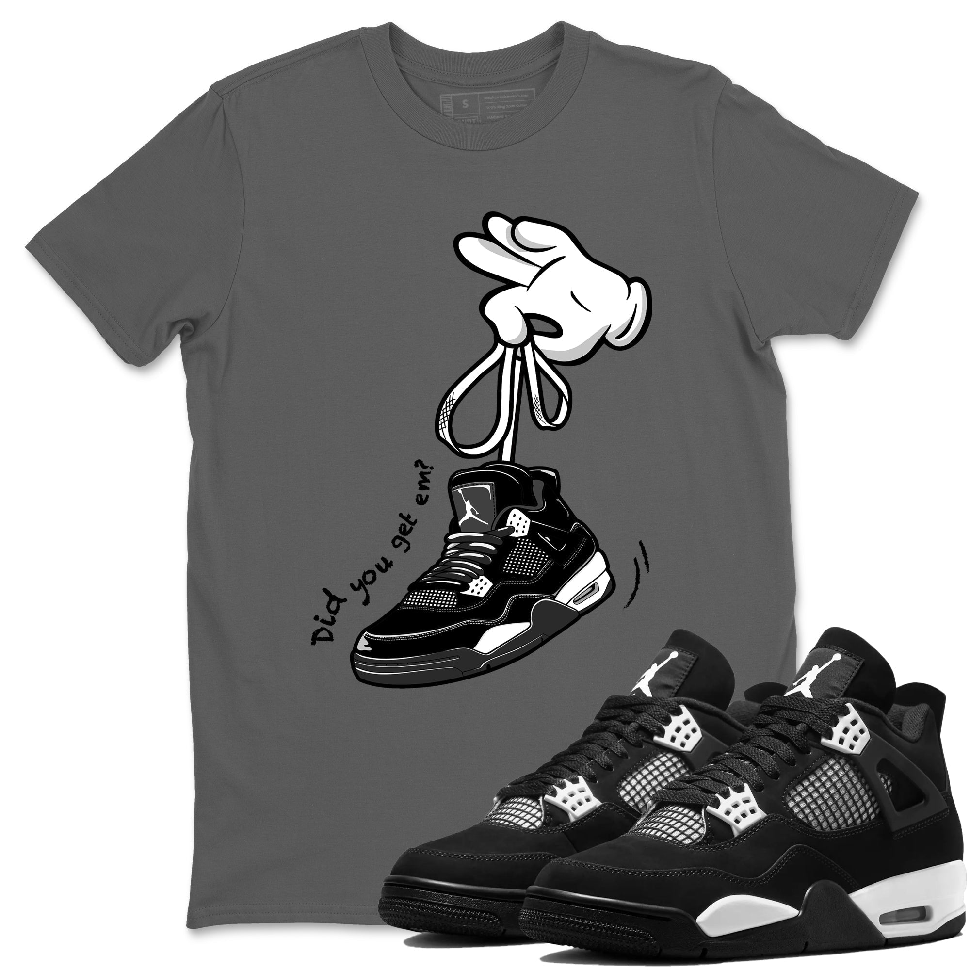 Cartoon Hands snkmatch Tees - Air Jordan 4 White Thunder