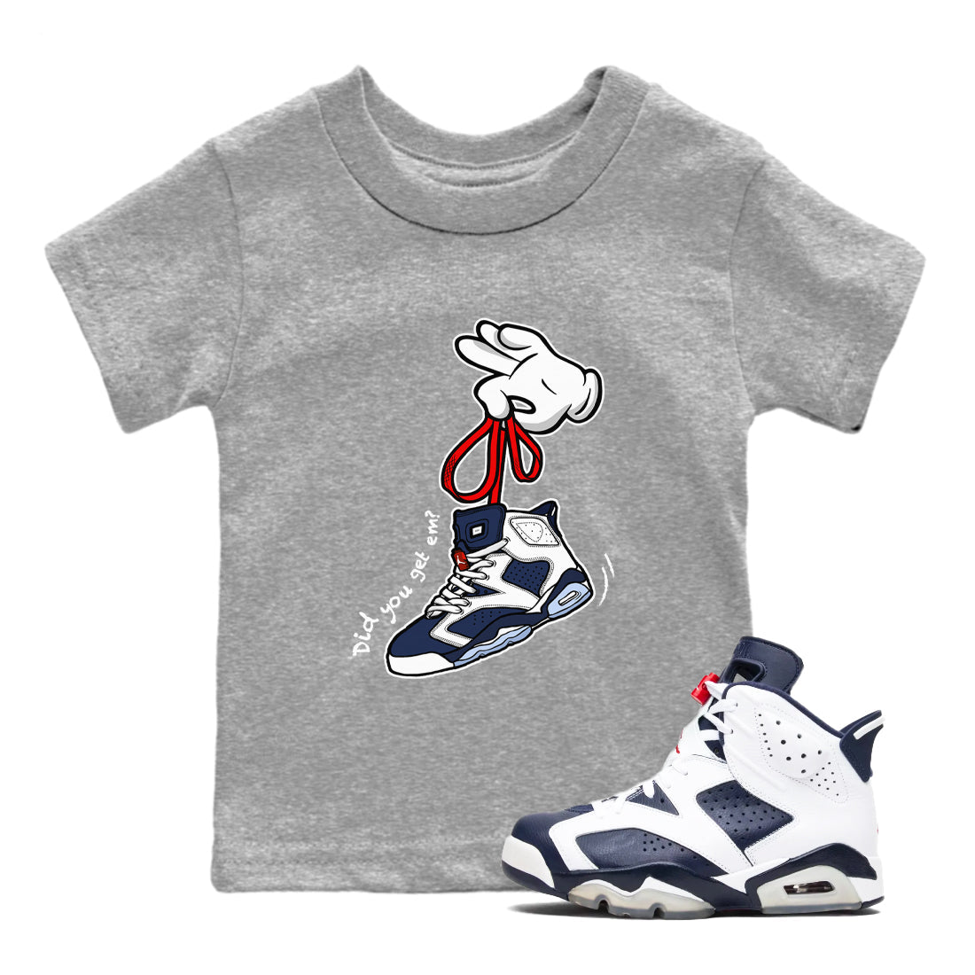 Cartoon Hands snkmatch Tees Kids - Air Jordan 6 White And Midnight Navy