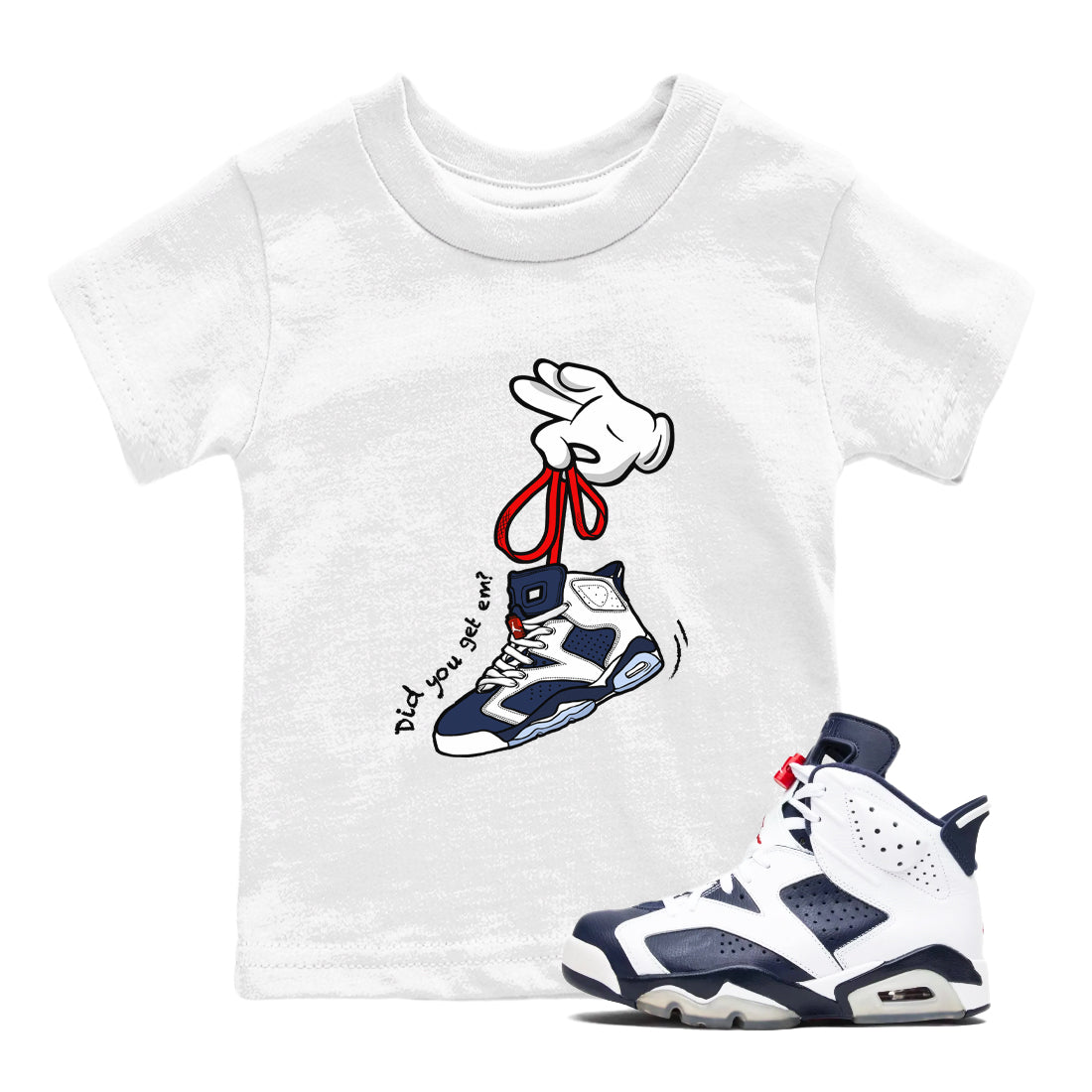 Cartoon Hands snkmatch Tees Kids - Air Jordan 6 White And Midnight Navy