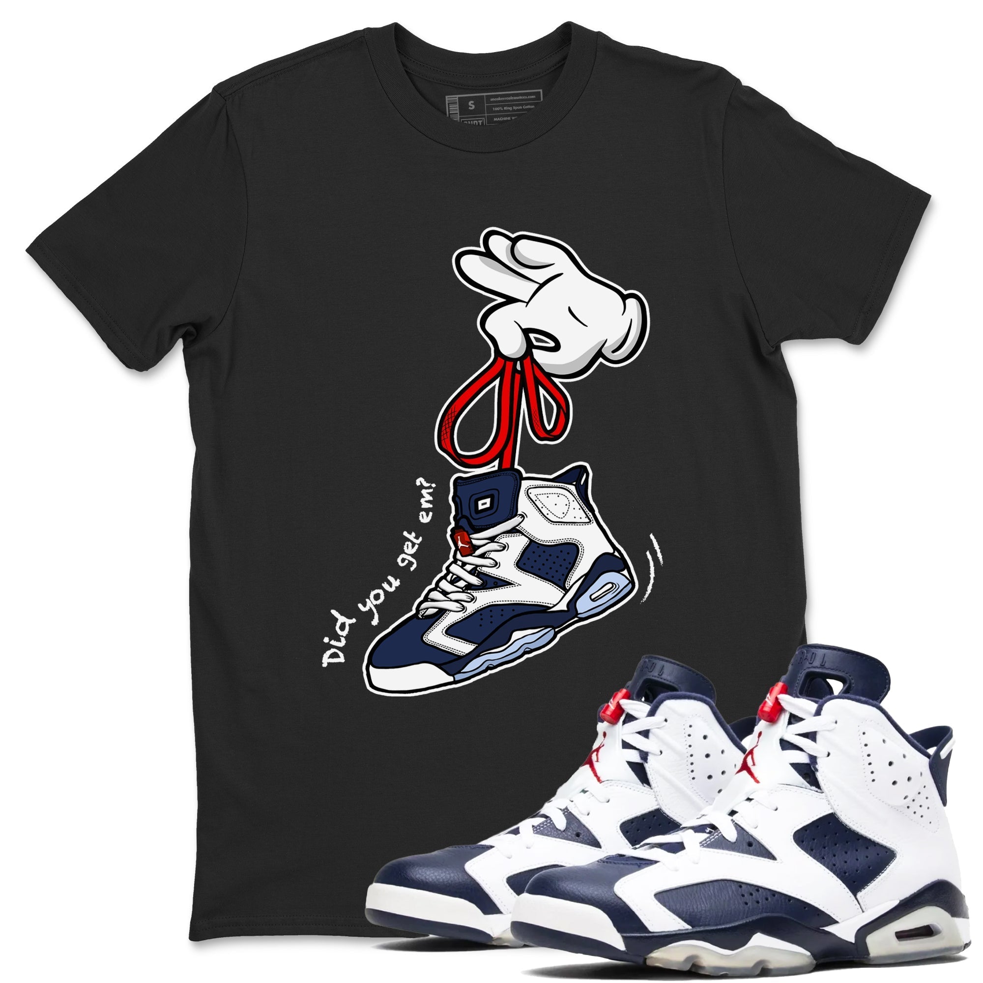 Cartoon Hands snkmatch Tees - Air Jordan 6 White And Midnight Navy