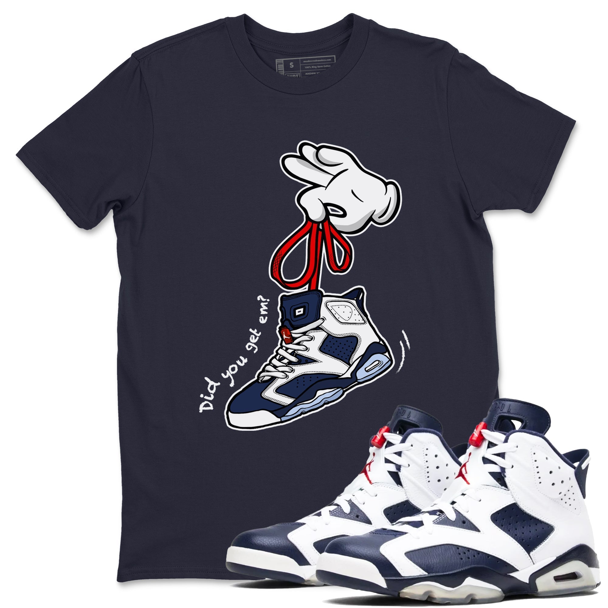 Cartoon Hands snkmatch Tees - Air Jordan 6 White And Midnight Navy