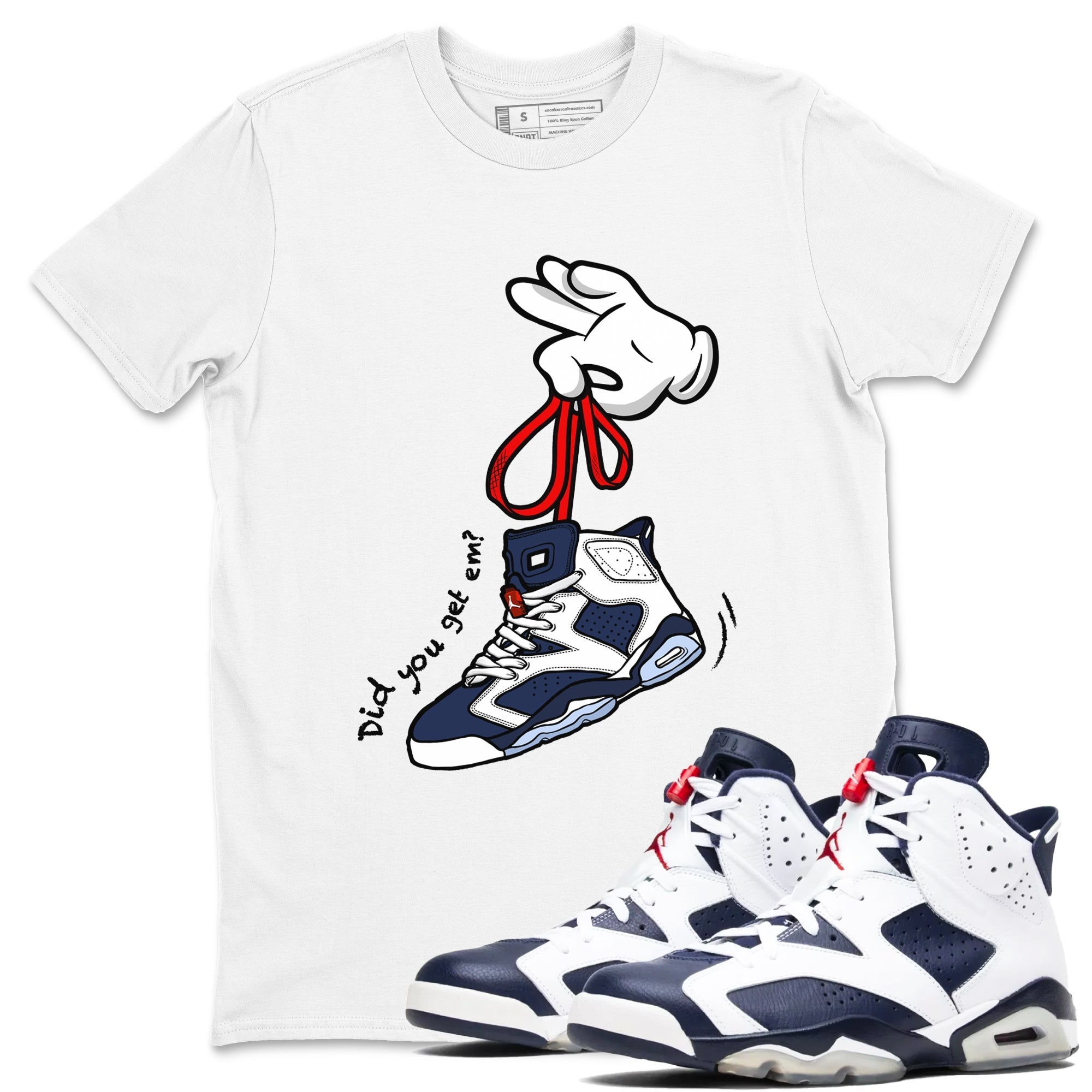 Cartoon Hands snkmatch Tees - Air Jordan 6 White And Midnight Navy