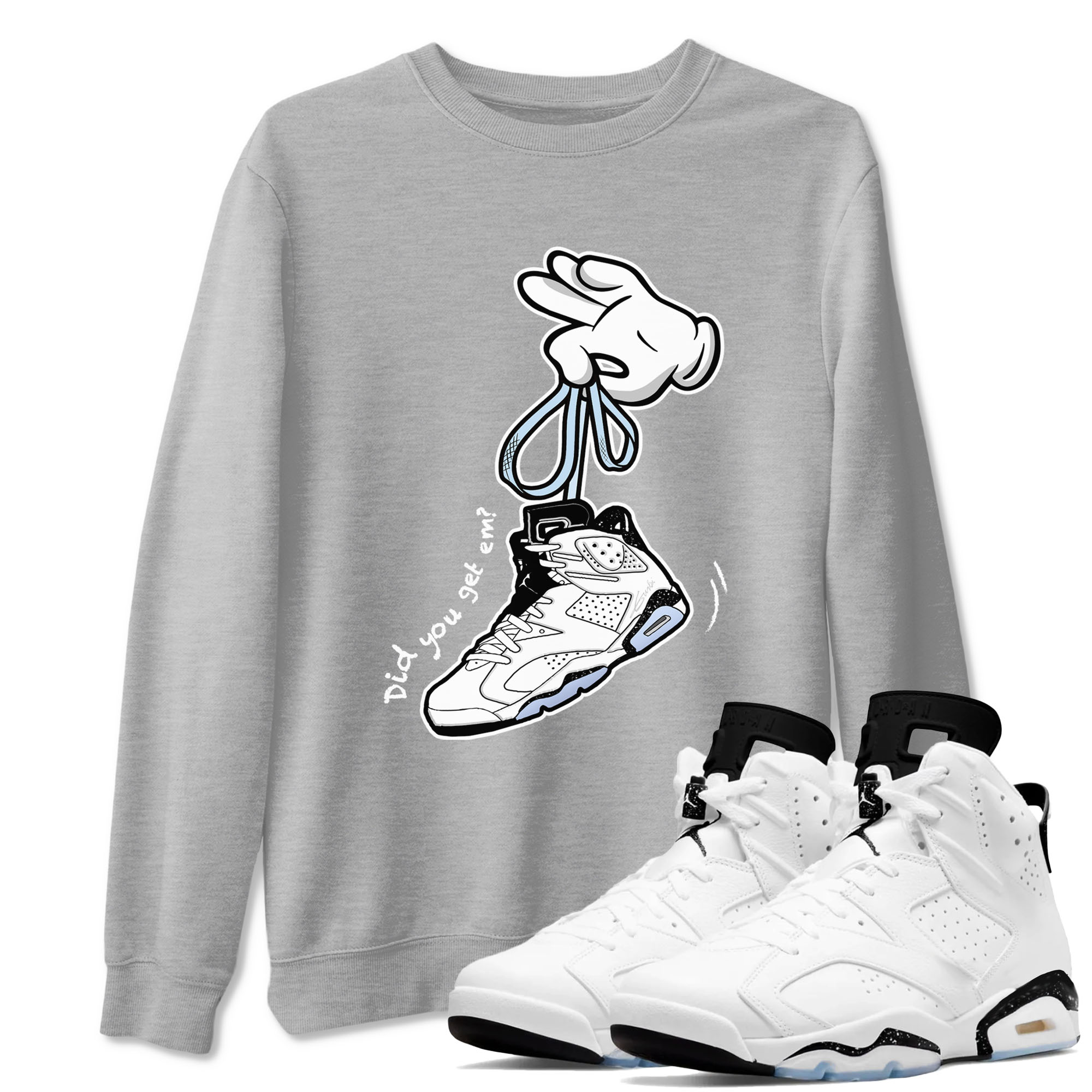 Cartoon Hands snkmatch Tees - Air Jordan 6 White Black