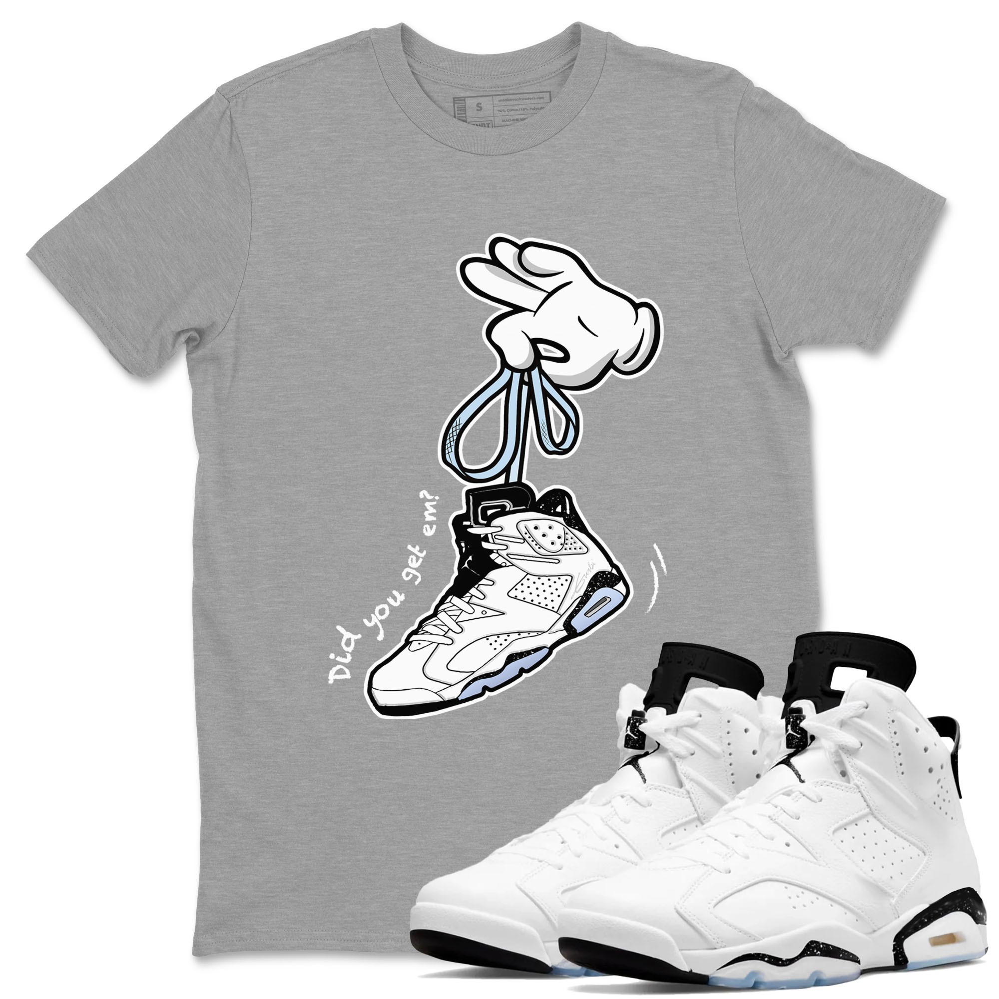 Cartoon Hands snkmatch Tees - Air Jordan 6 White Black