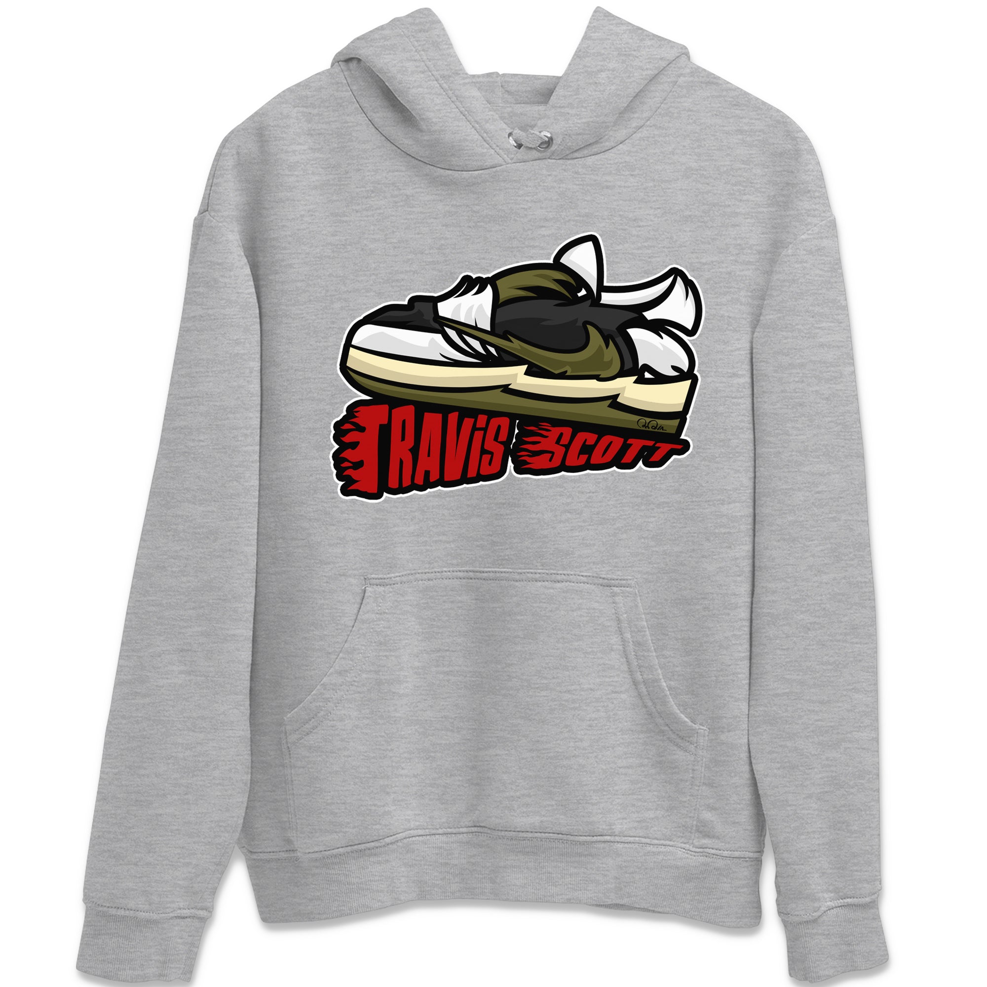 Cartoon Shoes Unisex Tops - Air Jordan 1 Travis Scott Olive