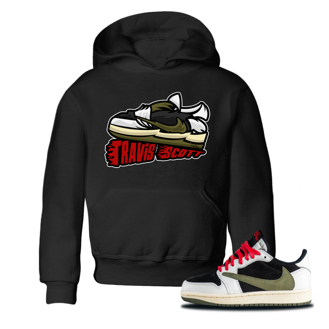 Cartoon Shoes Kids Tops - Air Jordan 1 Travis Scott Olive