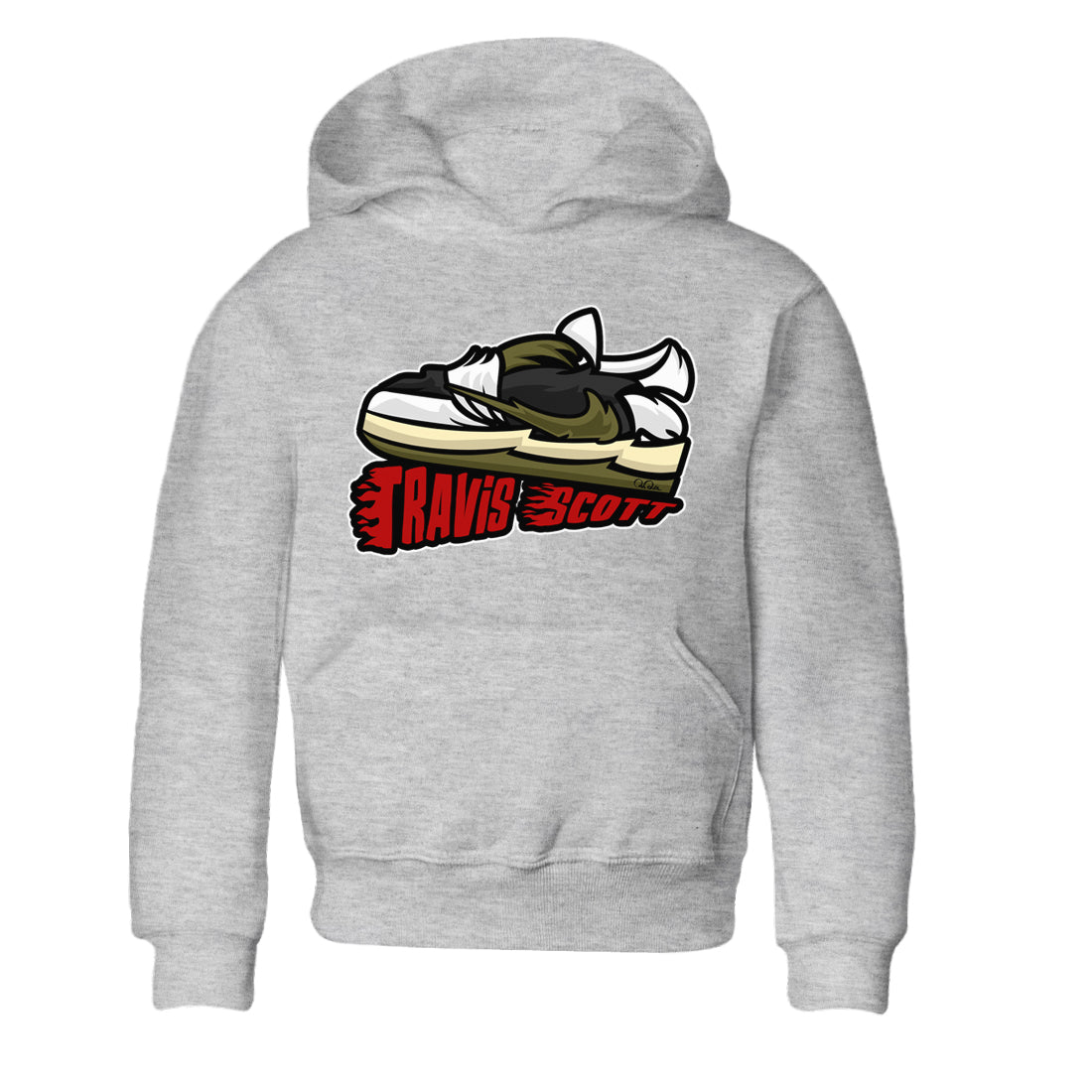 Cartoon Shoes Kids Tops - Air Jordan 1 Travis Scott Olive
