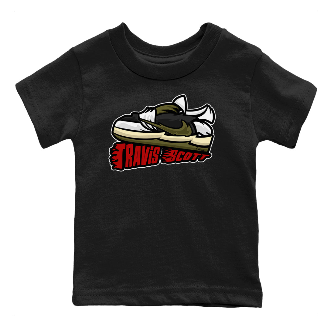Cartoon Shoes Kids Tops - Air Jordan 1 Travis Scott Olive