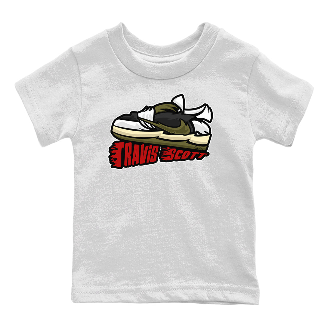 Cartoon Shoes Kids Tops - Air Jordan 1 Travis Scott Olive