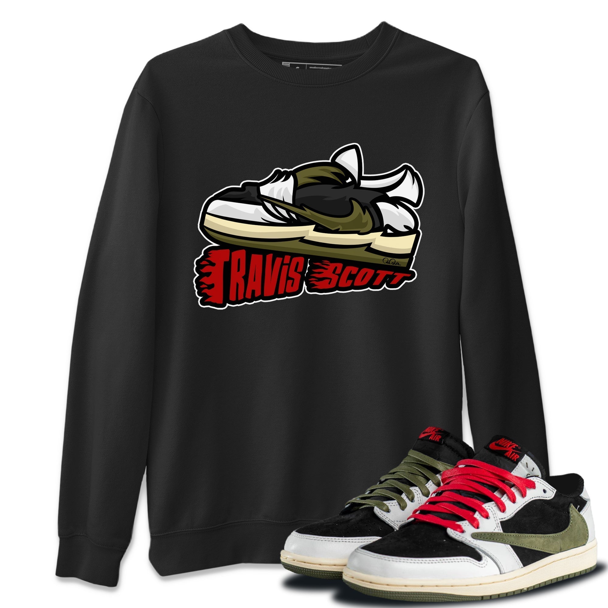 Cartoon Shoes Unisex Tops - Air Jordan 1 Travis Scott Olive