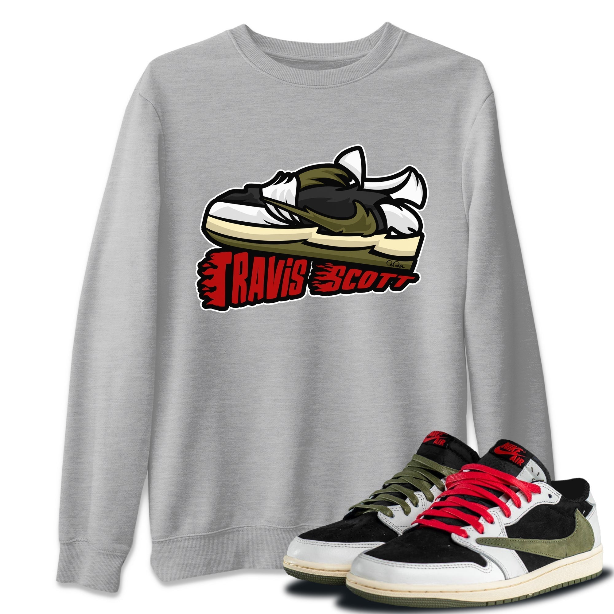 Cartoon Shoes Unisex Tops - Air Jordan 1 Travis Scott Olive