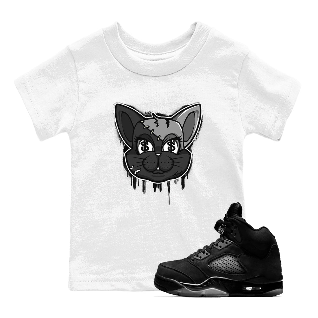 Cat Face snkmatch Tees Kids - Air Jordan 5 Black Cat