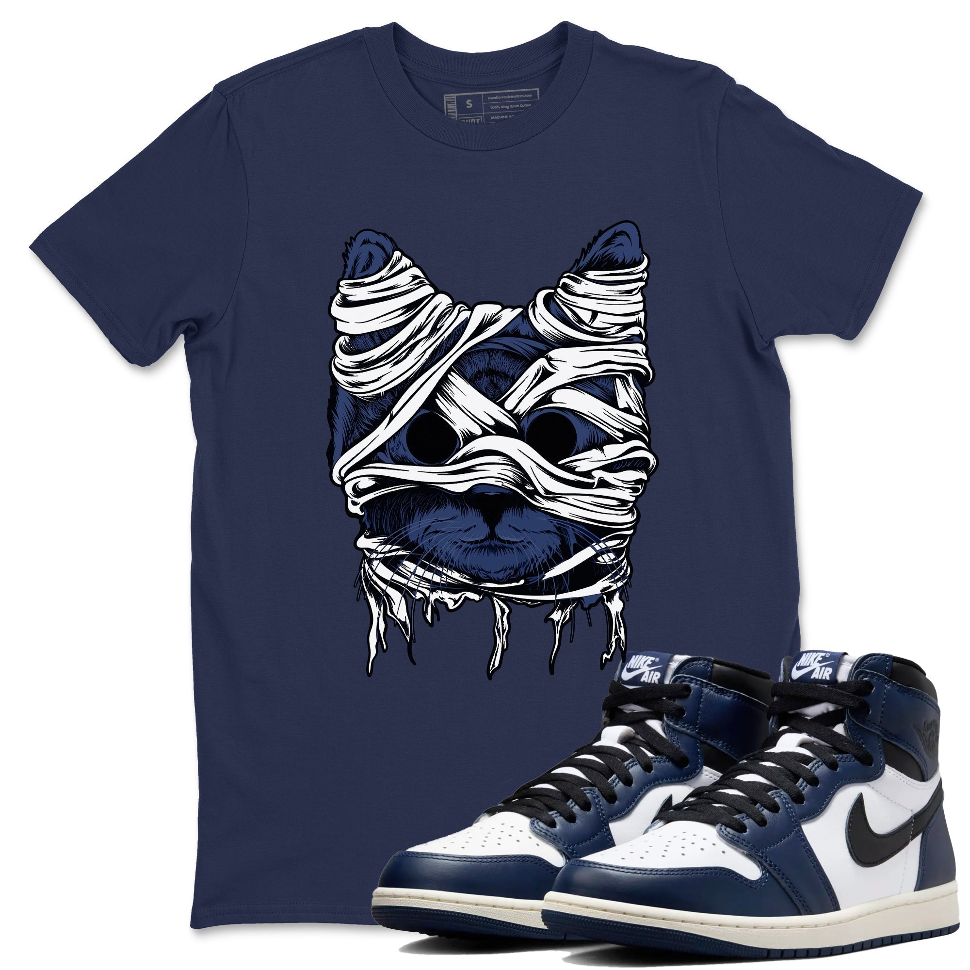 Cat Mummy snkmatch Tees - Air Jordan 1 Midnight Navy