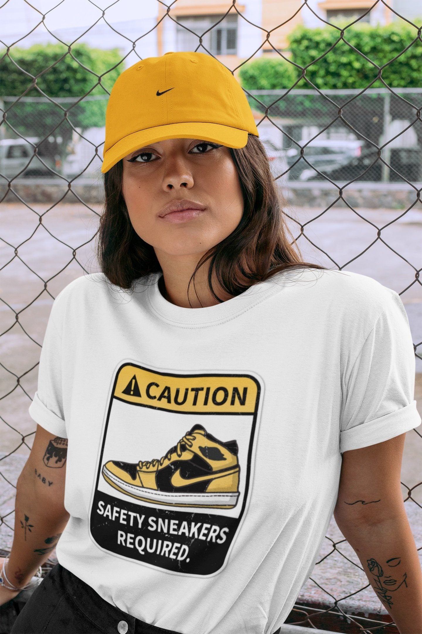 Caution Unisex Tops - Air Jordan 1 Pollen
