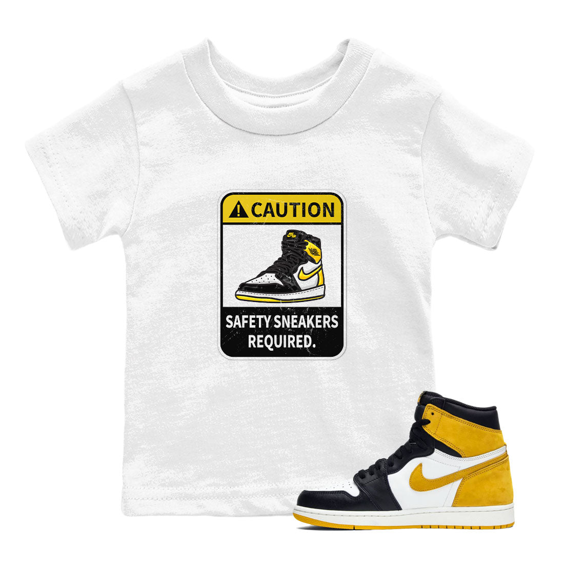 Caution snkmatch Tees Kids - Air Jordan 1 Yellow Ochre