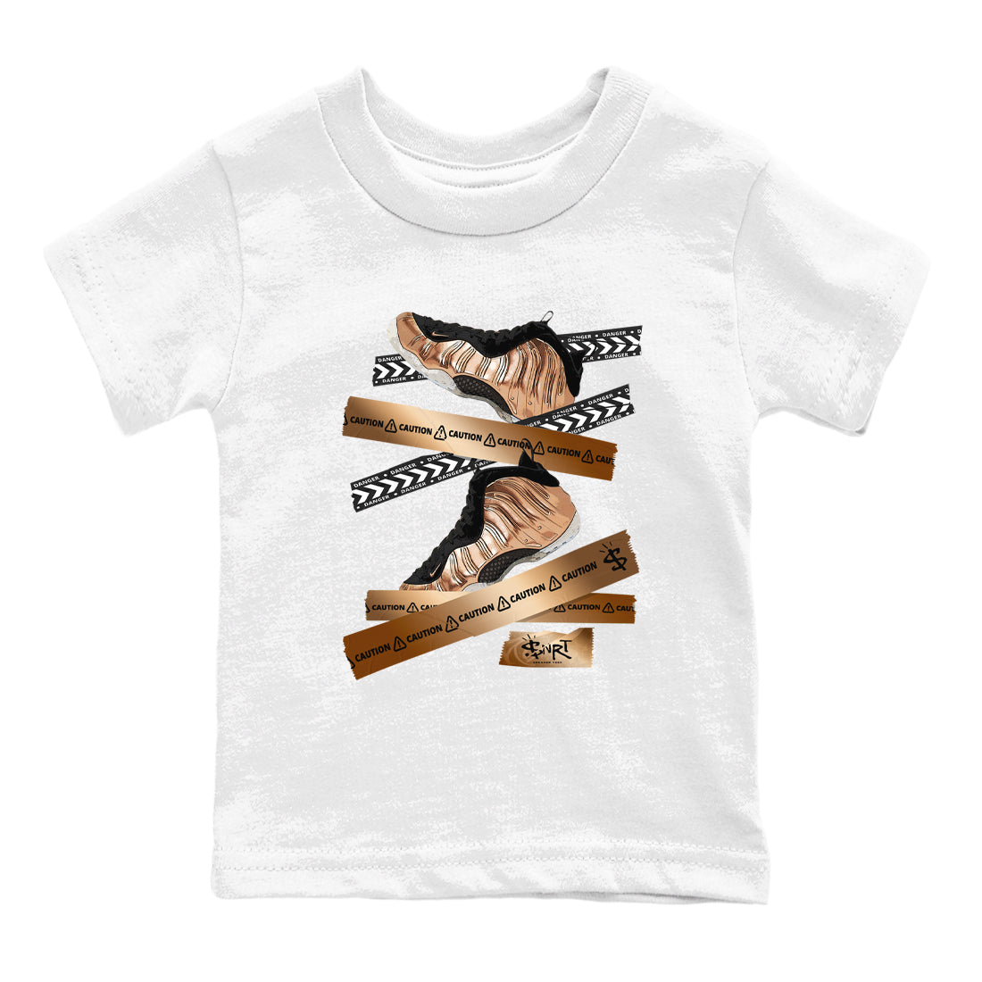 Caution Tape snkmatch Tees Kids - Air Foamposite One Metallic Copper