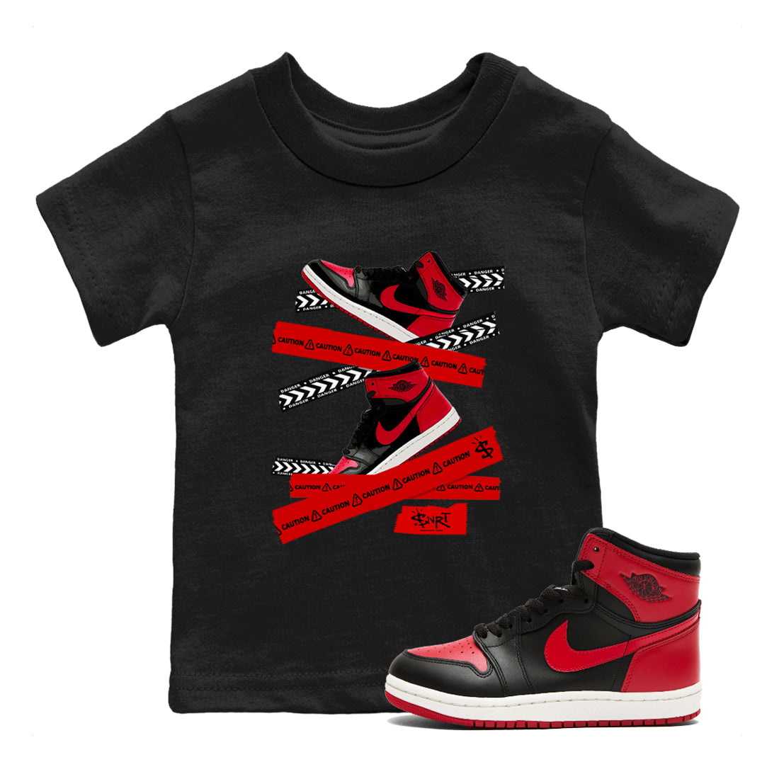 Caution Tape snkmatch Tees Kids - Air Jordan 1 '85 Bred