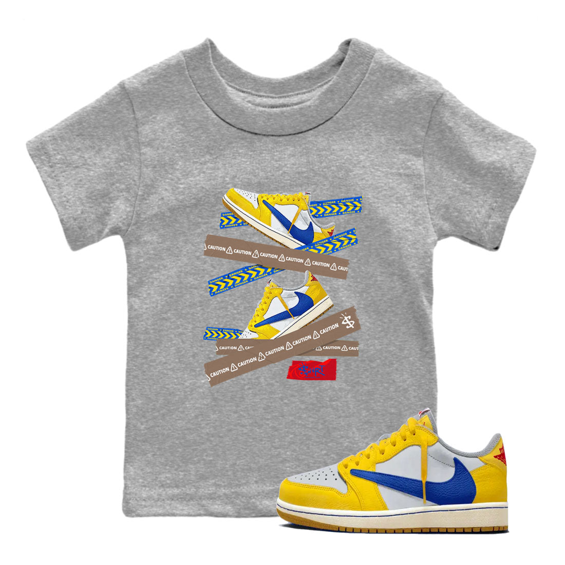 Caution Tape snkmatch Tees Kids - Air Jordan 1 Travis Scott Canary