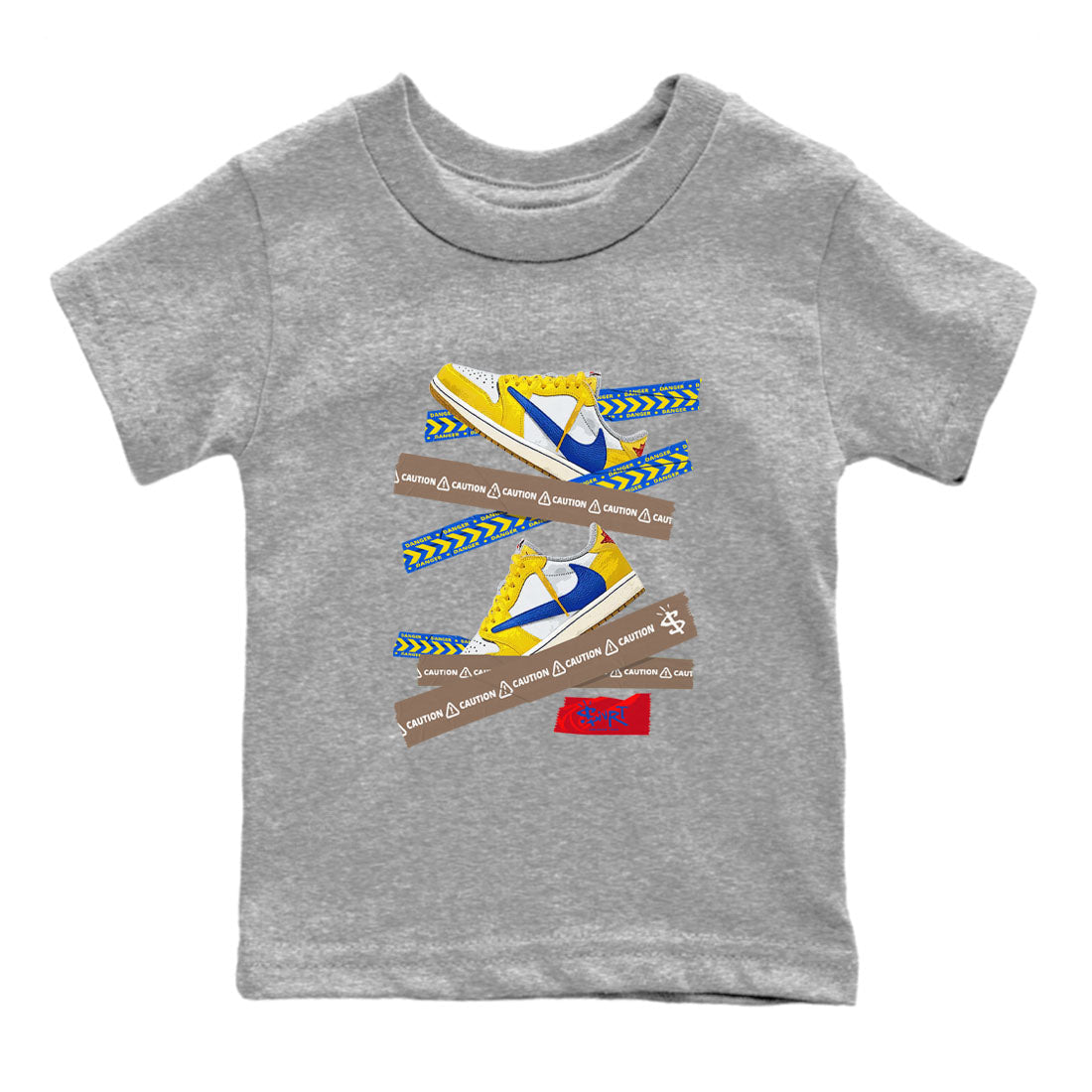 Caution Tape snkmatch Tees Kids - Air Jordan 1 Travis Scott Canary