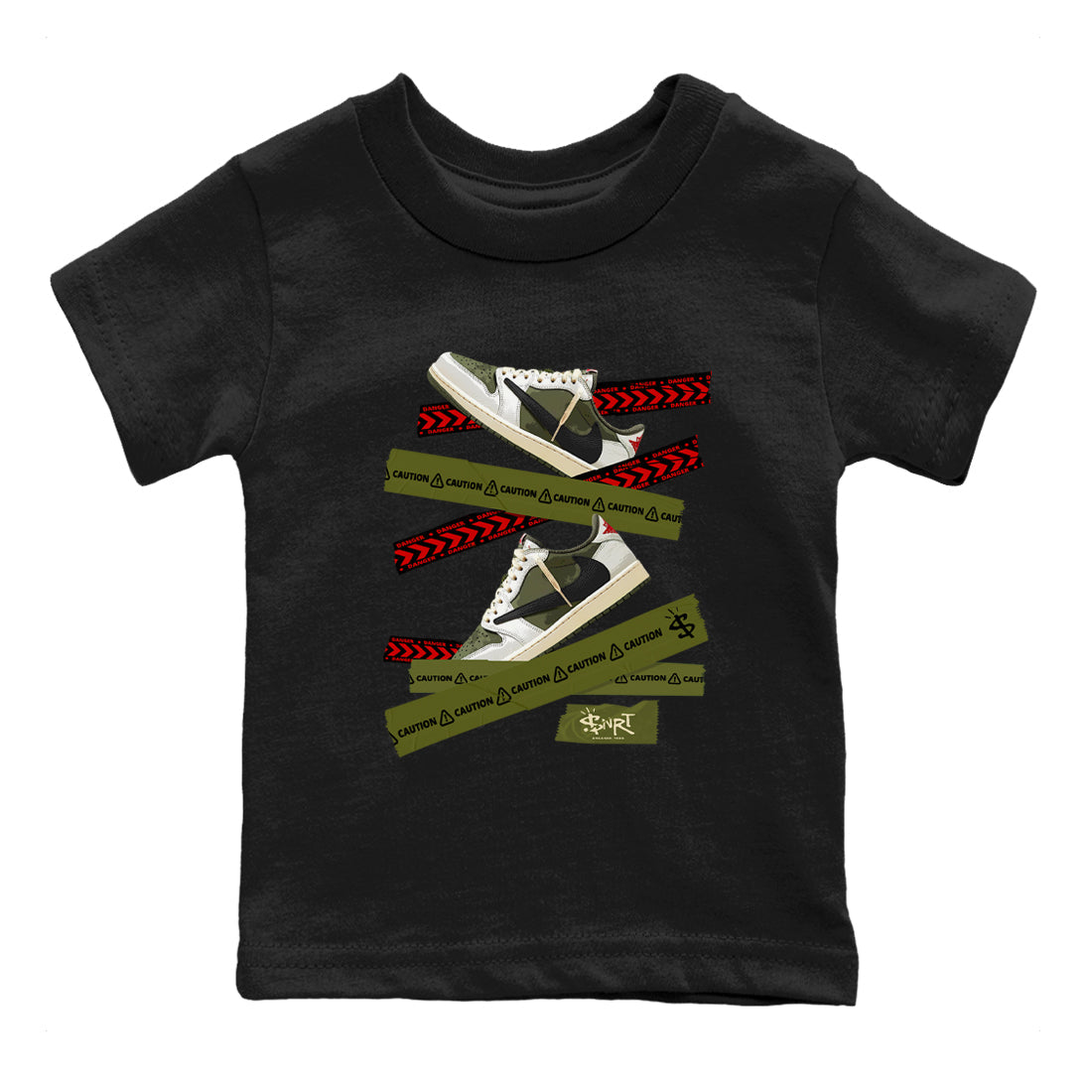 Caution Tape snkmatch Tees Kids - Air Jordan 1 Travis Scott Medium Olive