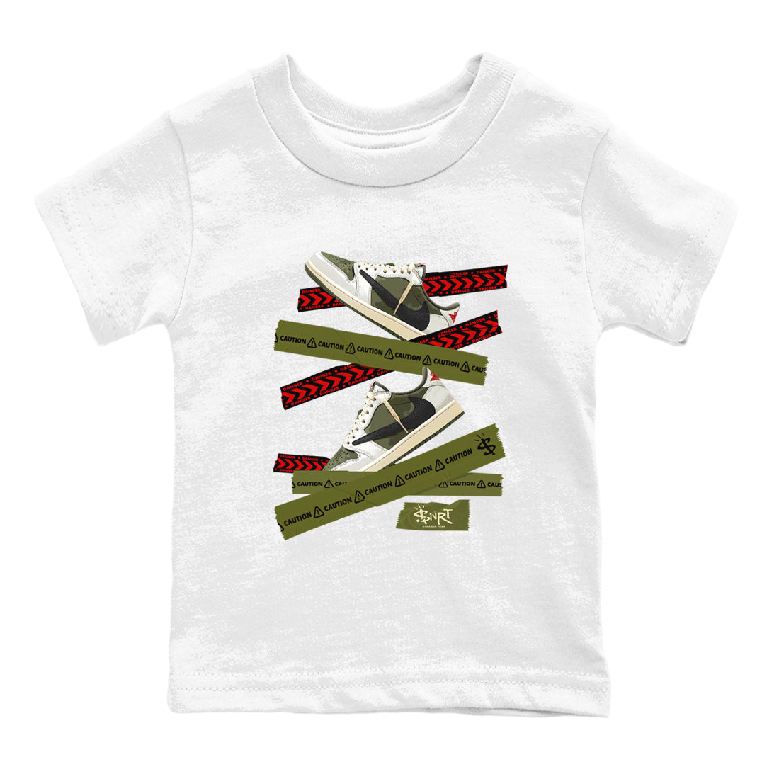 Caution Tape snkmatch Tees Kids - Air Jordan 1 Travis Scott Medium Olive