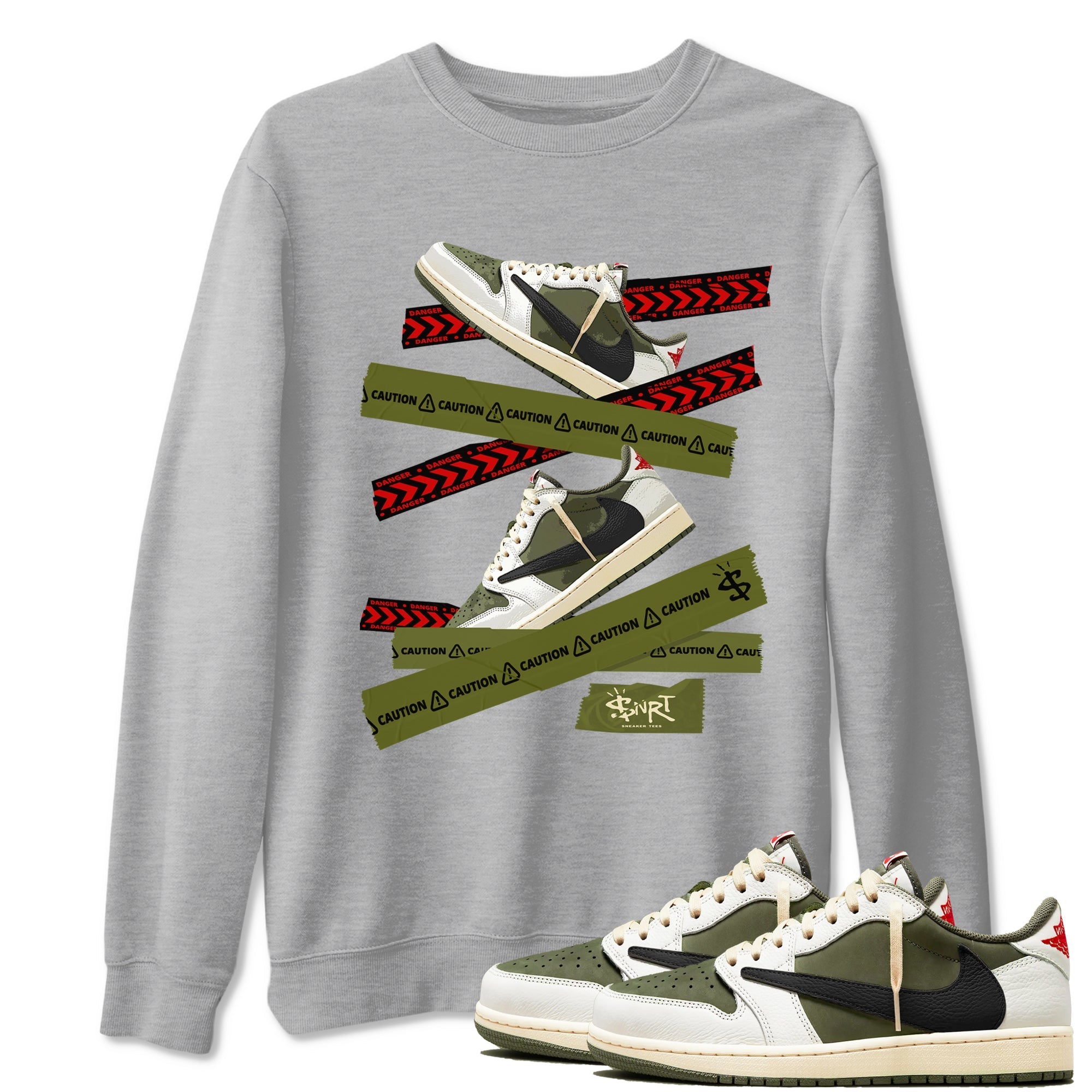 Caution Tape snkmatch Tees - Air Jordan 1 Travis Scott Medium Olive