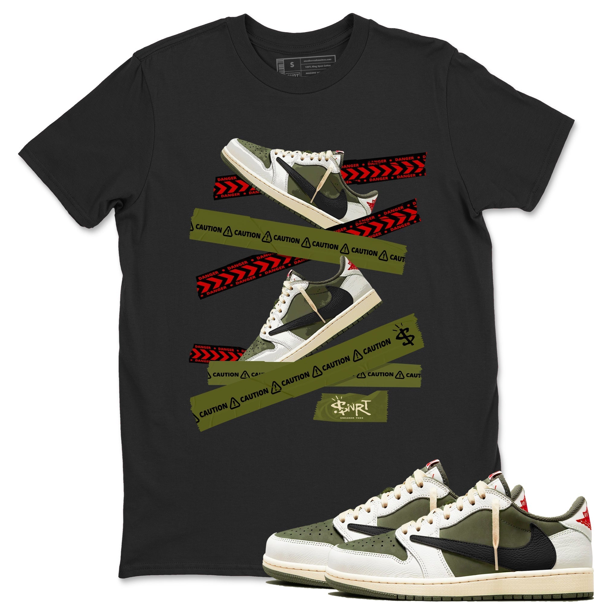 Caution Tape snkmatch Tees - Air Jordan 1 Travis Scott Medium Olive