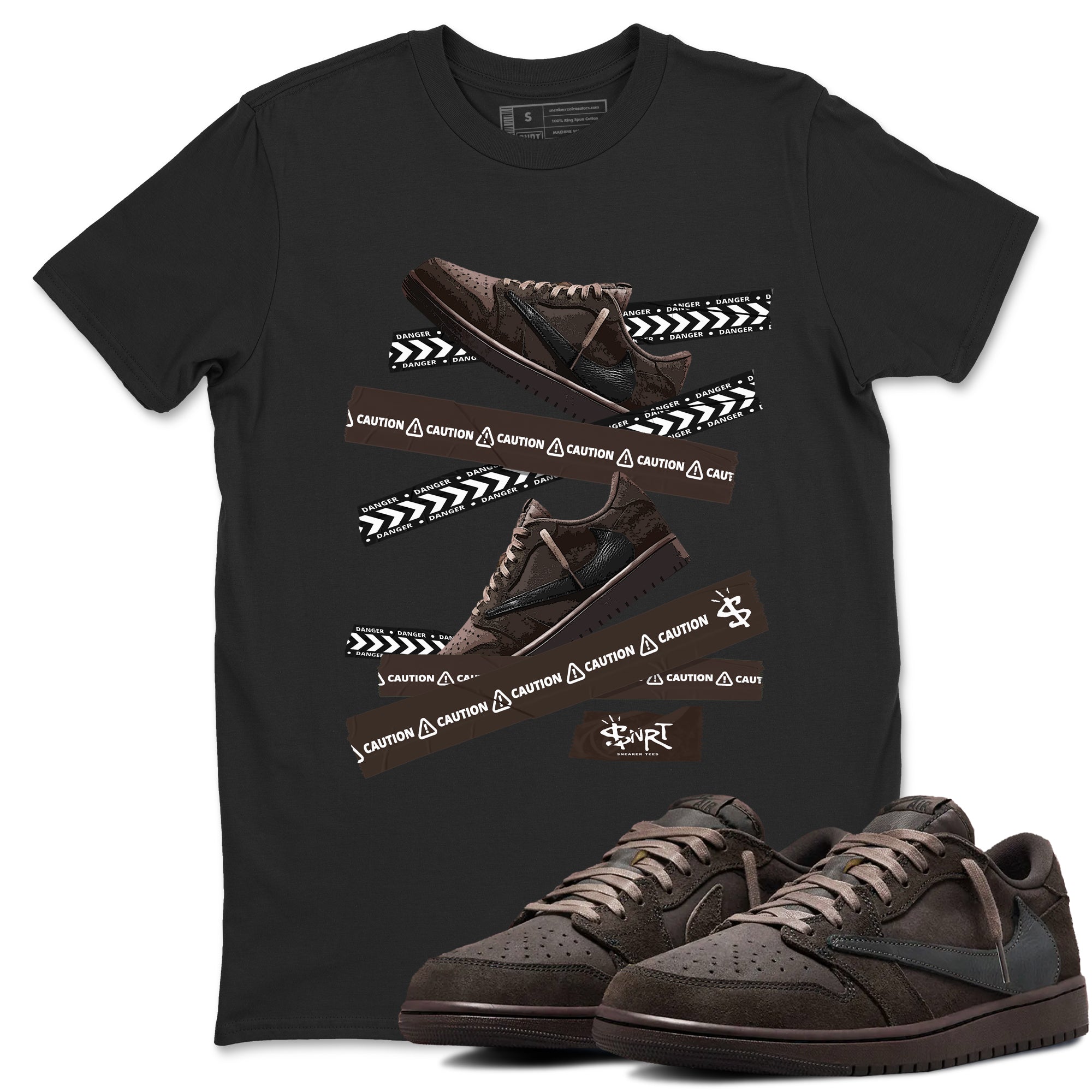 Caution Tape snkmatch Tees - Air Jordan 1 Travis Scott Velvet Brown