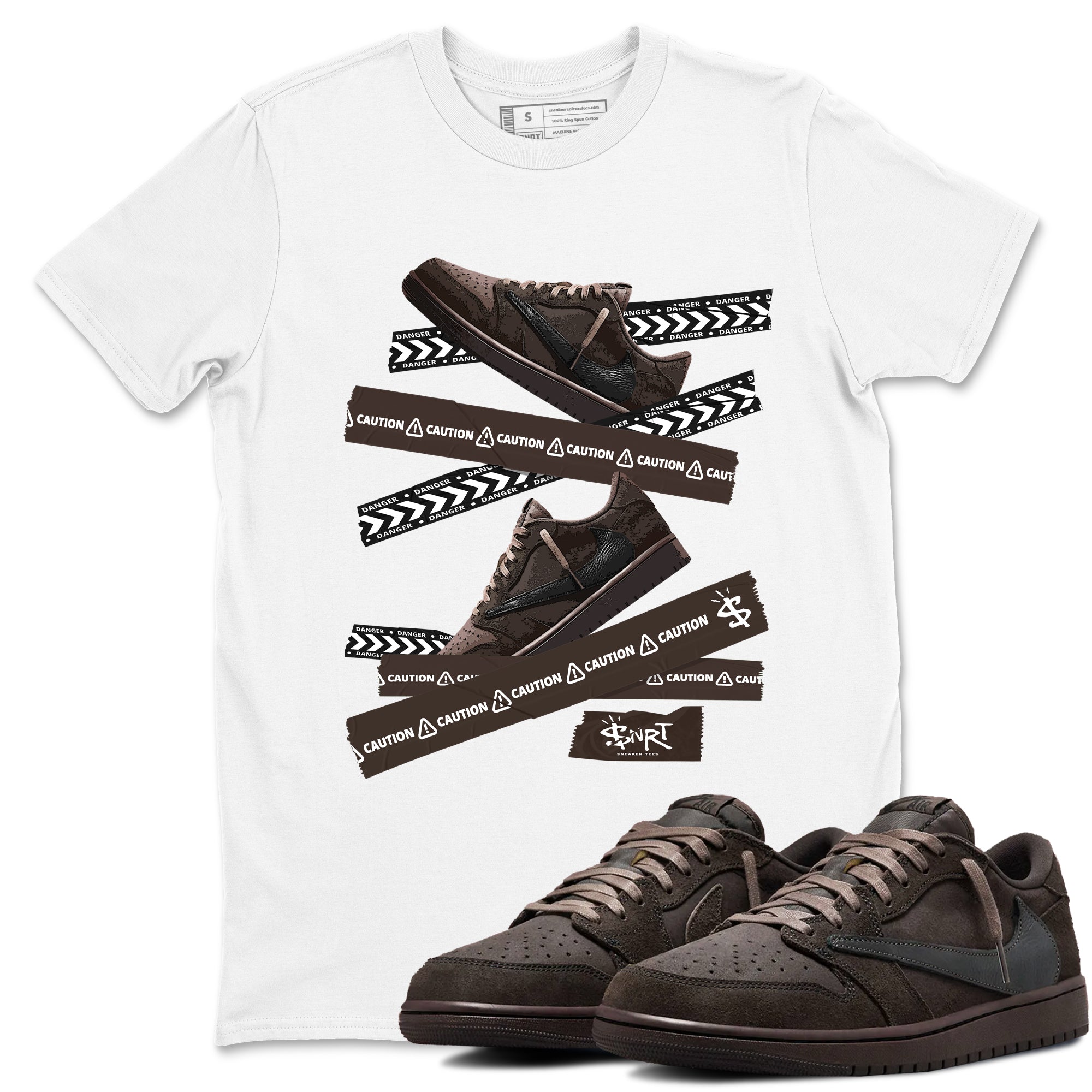Caution Tape snkmatch Tees - Air Jordan 1 Travis Scott Velvet Brown
