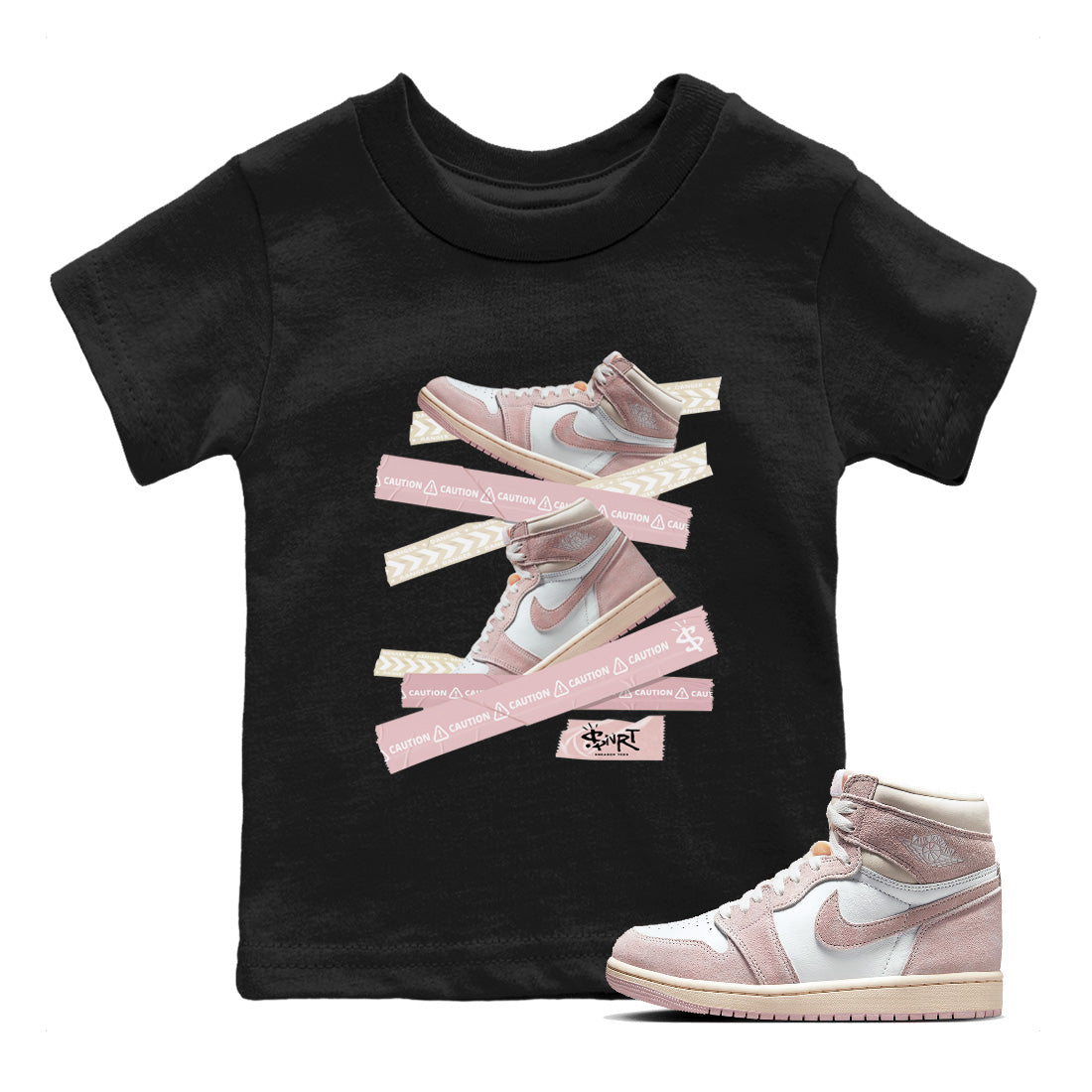 Caution Tape Kids Tops - Air Jordan 1 Washed Pink