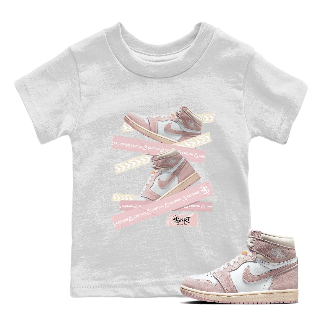 Caution Tape Kids Tops - Air Jordan 1 Washed Pink