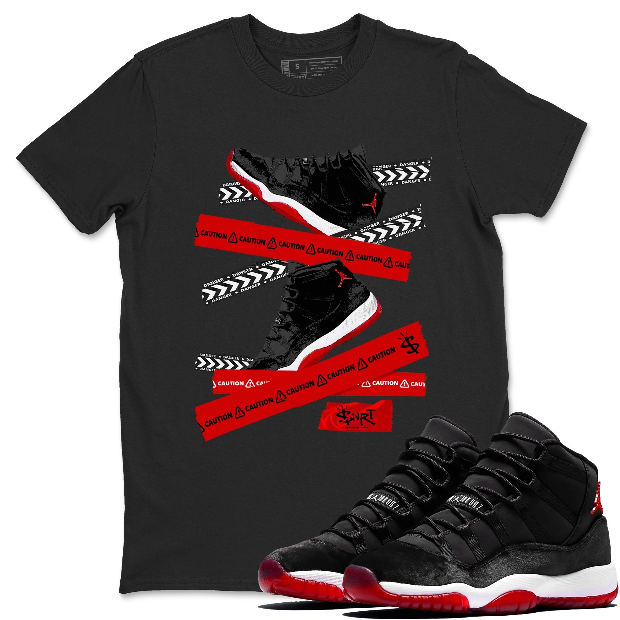 Caution Tape snkmatch Tees - Air Jordan 11 Bred Velvet